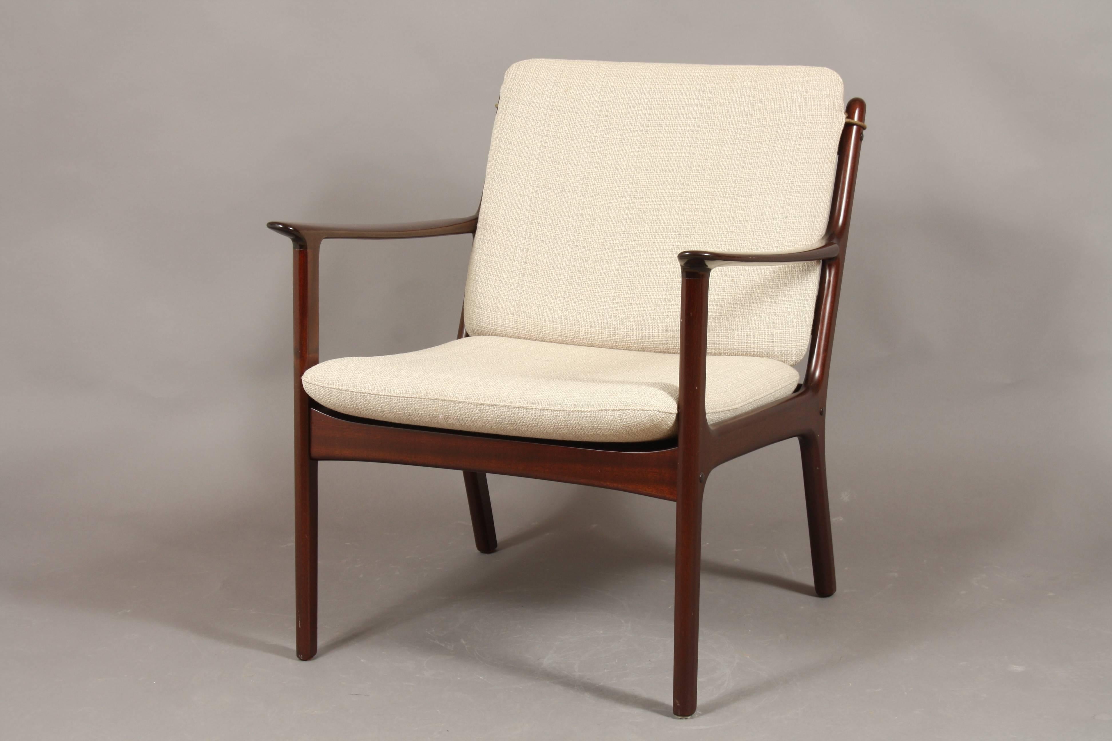 Danish Pair of Ole Wanscher PJ112 Easy Chair in Polished Mahogany