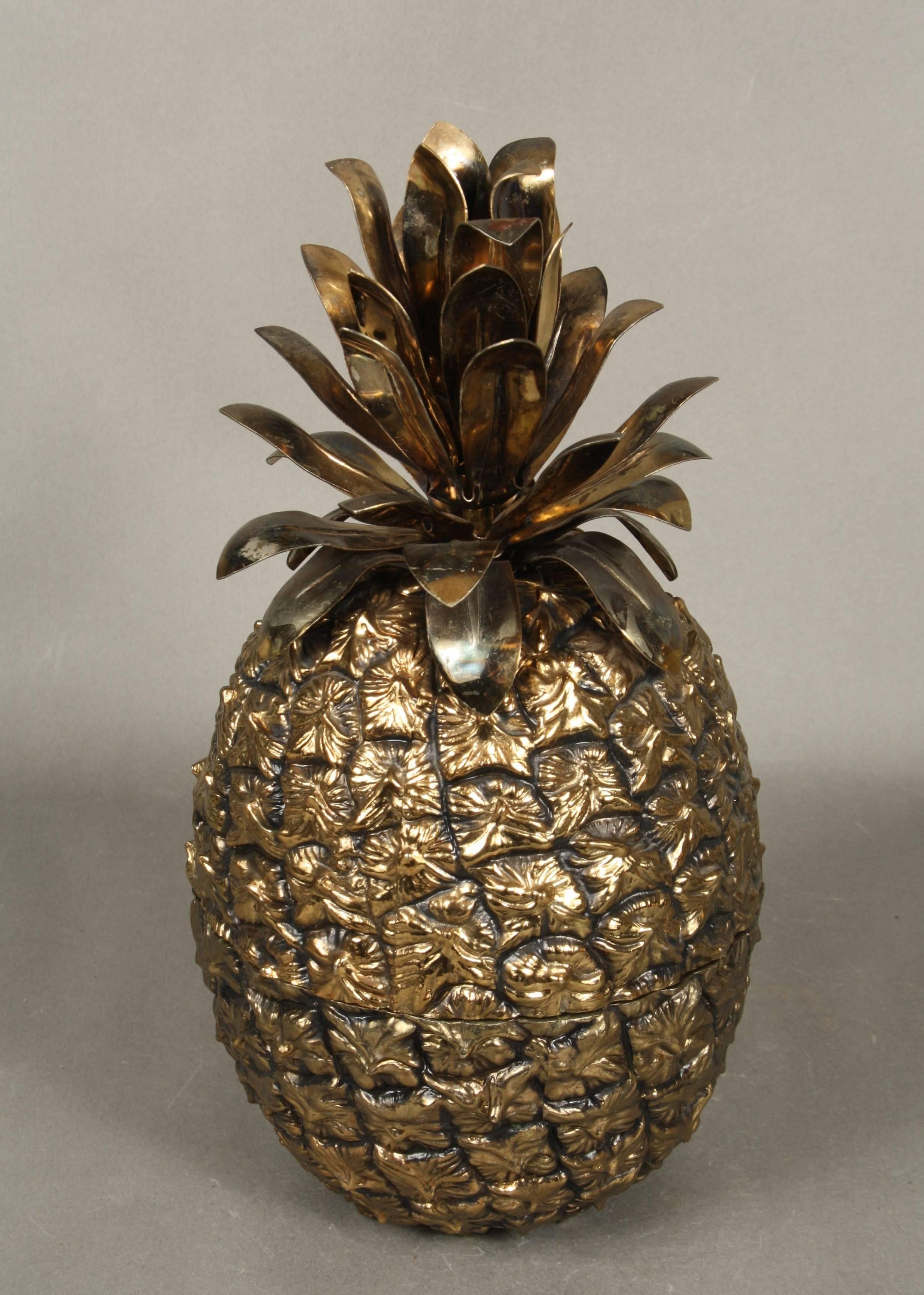 Swiss extra large gilt colored Freddo Therm pineapple ice bucket, 1960s. Awesome gilt colored 1960s, Freddo Therm pineapple shaped ice bucket.
Signed inside the top Freddo Therm, Switzerland.