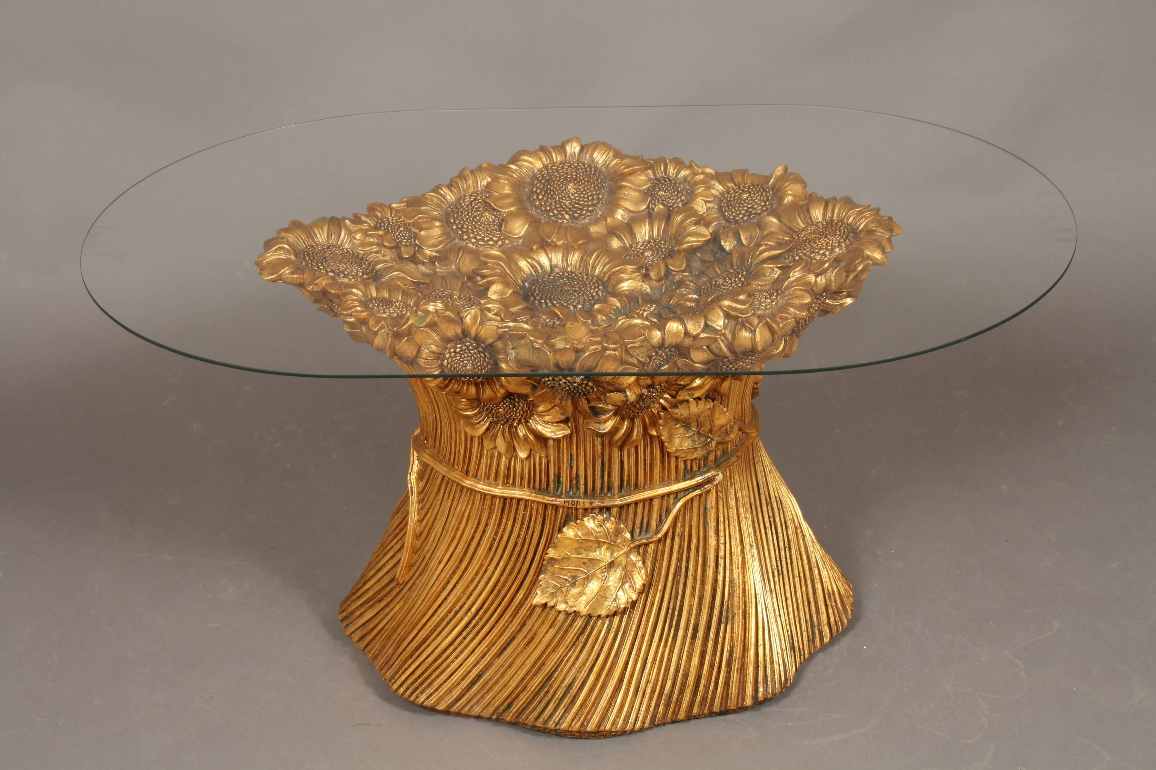 Glass Regency Golden Sunflower Coffee Table, Italy, Morex, 1970 For Sale