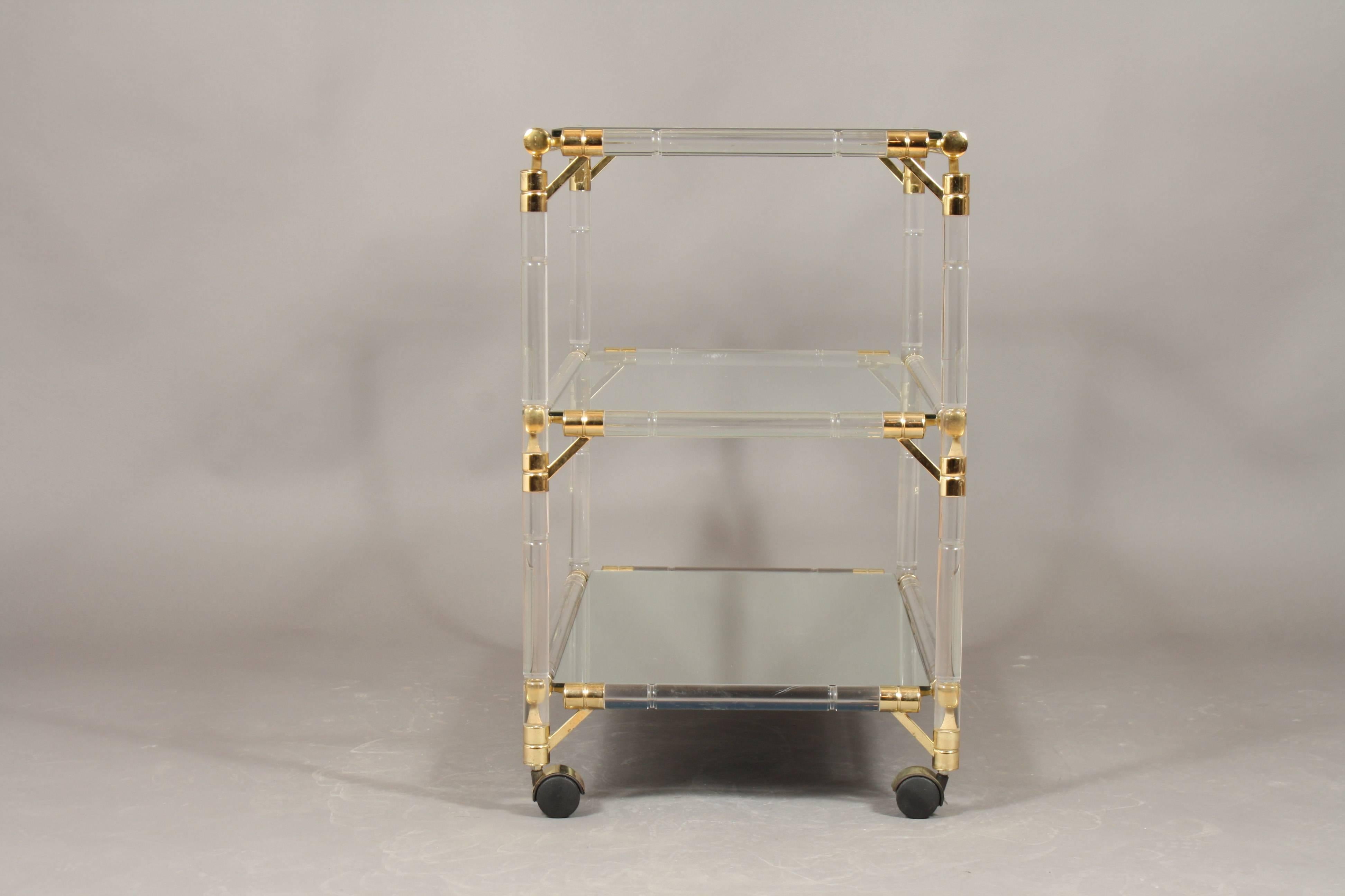 Drinks Trolley, Glass, Mirror, Lucite and Gilt, Italy In Good Condition In Faarevejle, DK
