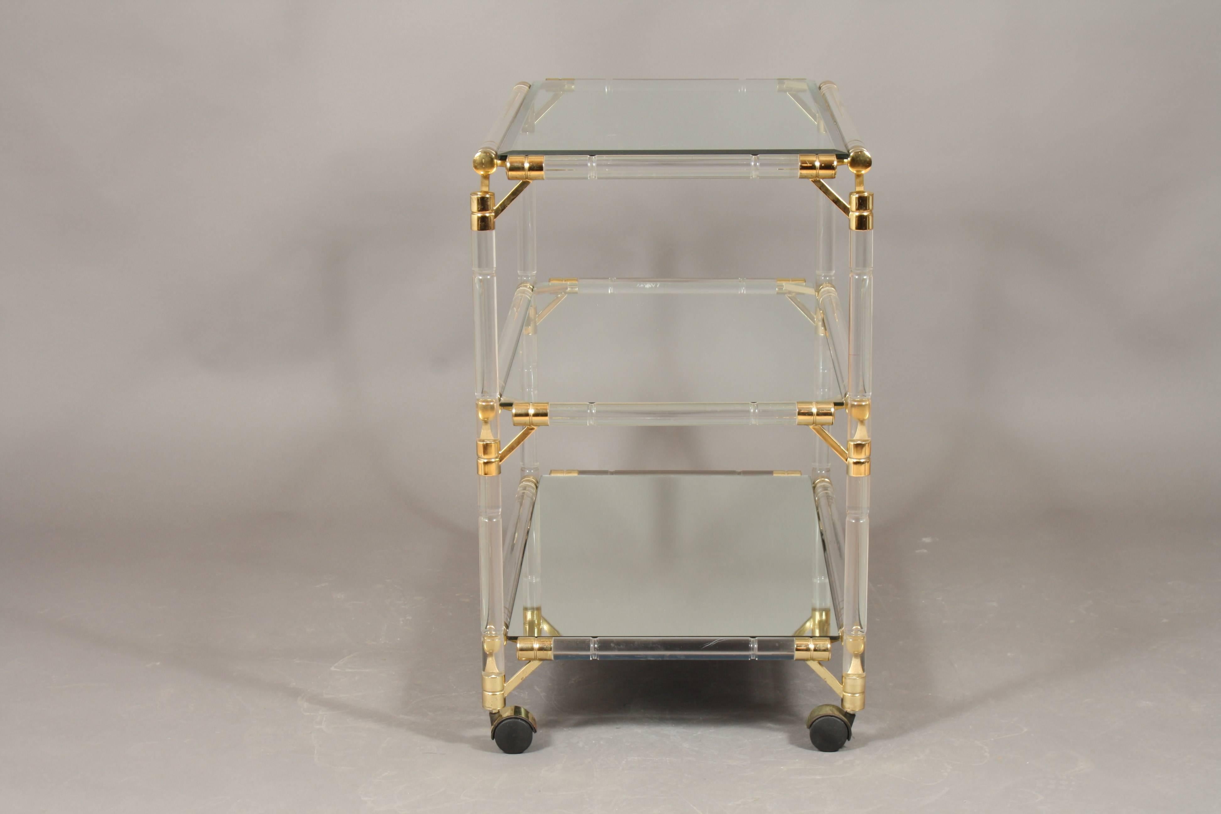 Faceted Drinks Trolley, Glass, Mirror, Lucite and Gilt, Italy