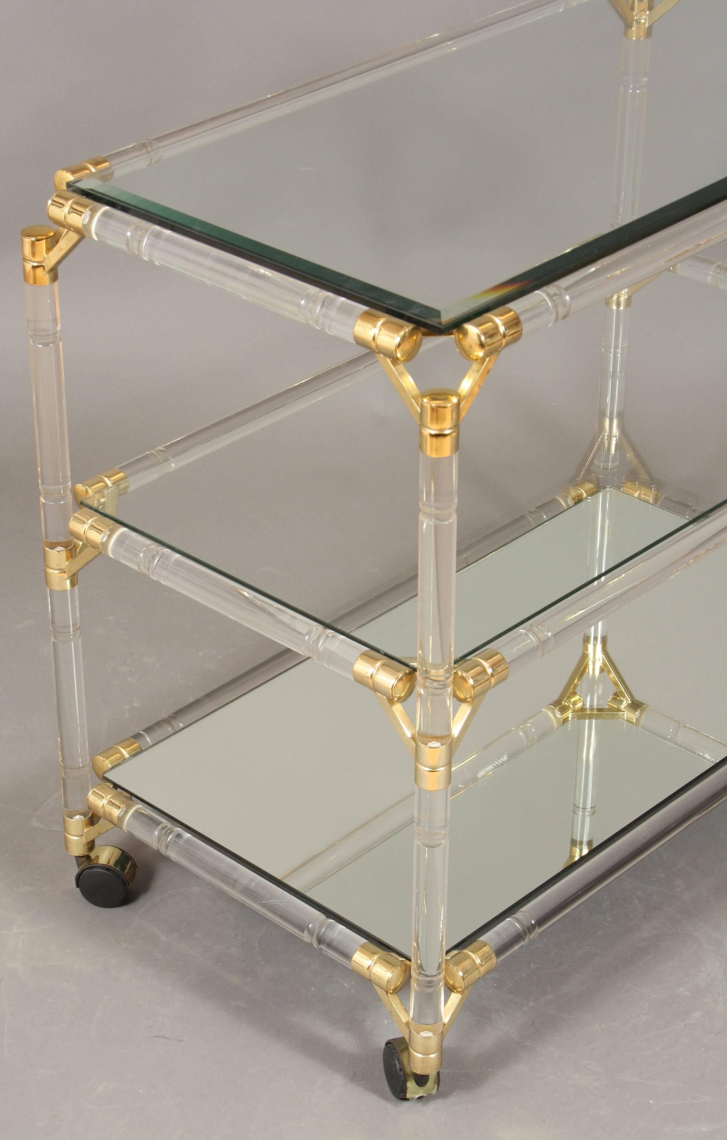Drinks Trolley, Glass, Mirror, Lucite and Gilt, Italy 1
