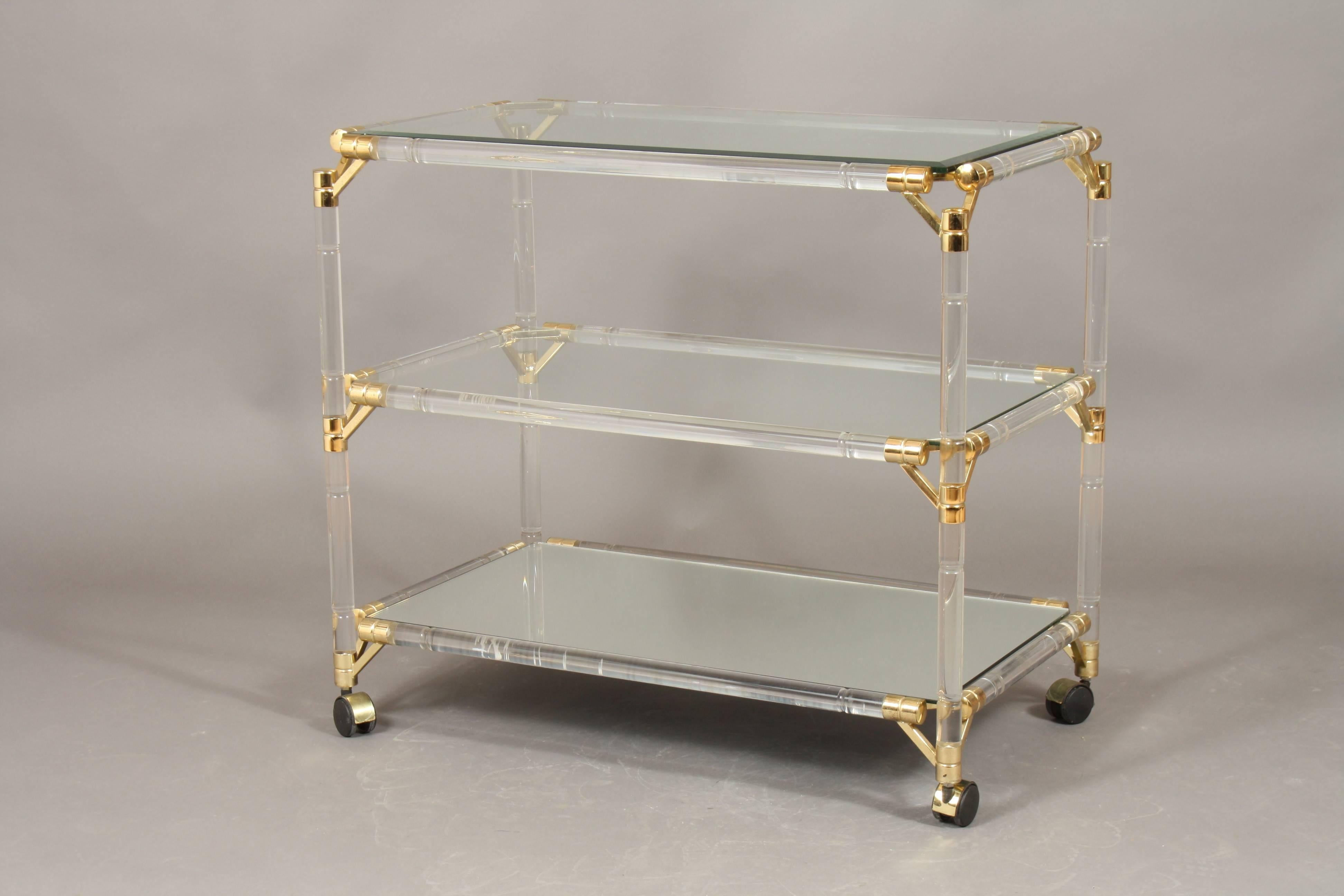 Italian Drinks Trolley, Glass, Mirror, Lucite and Gilt, Italy