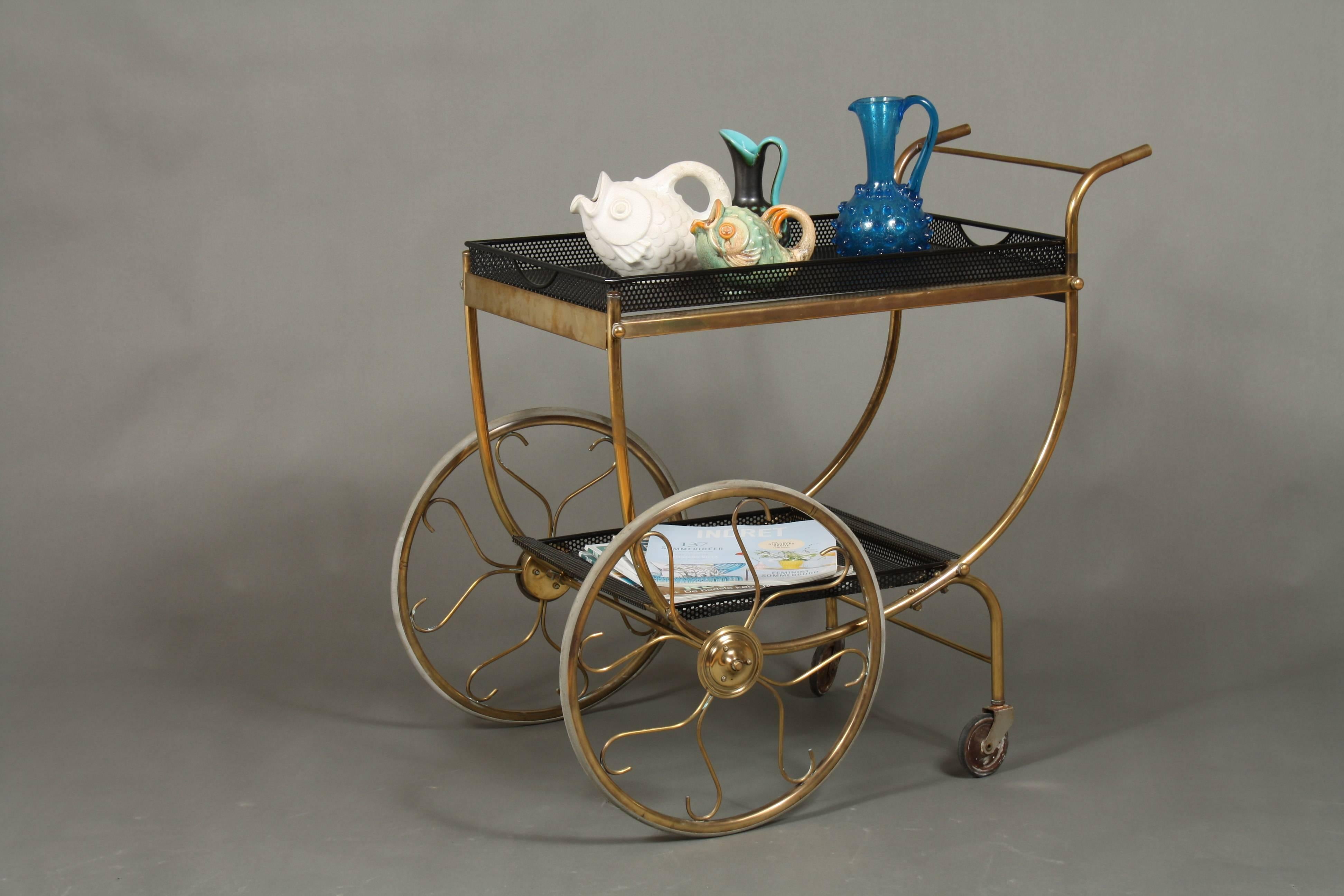 Swedish Mid-Century Modern Brass Tea/Drinks Trolley by Svenskt Tenn, Gold, Black, Sweden
