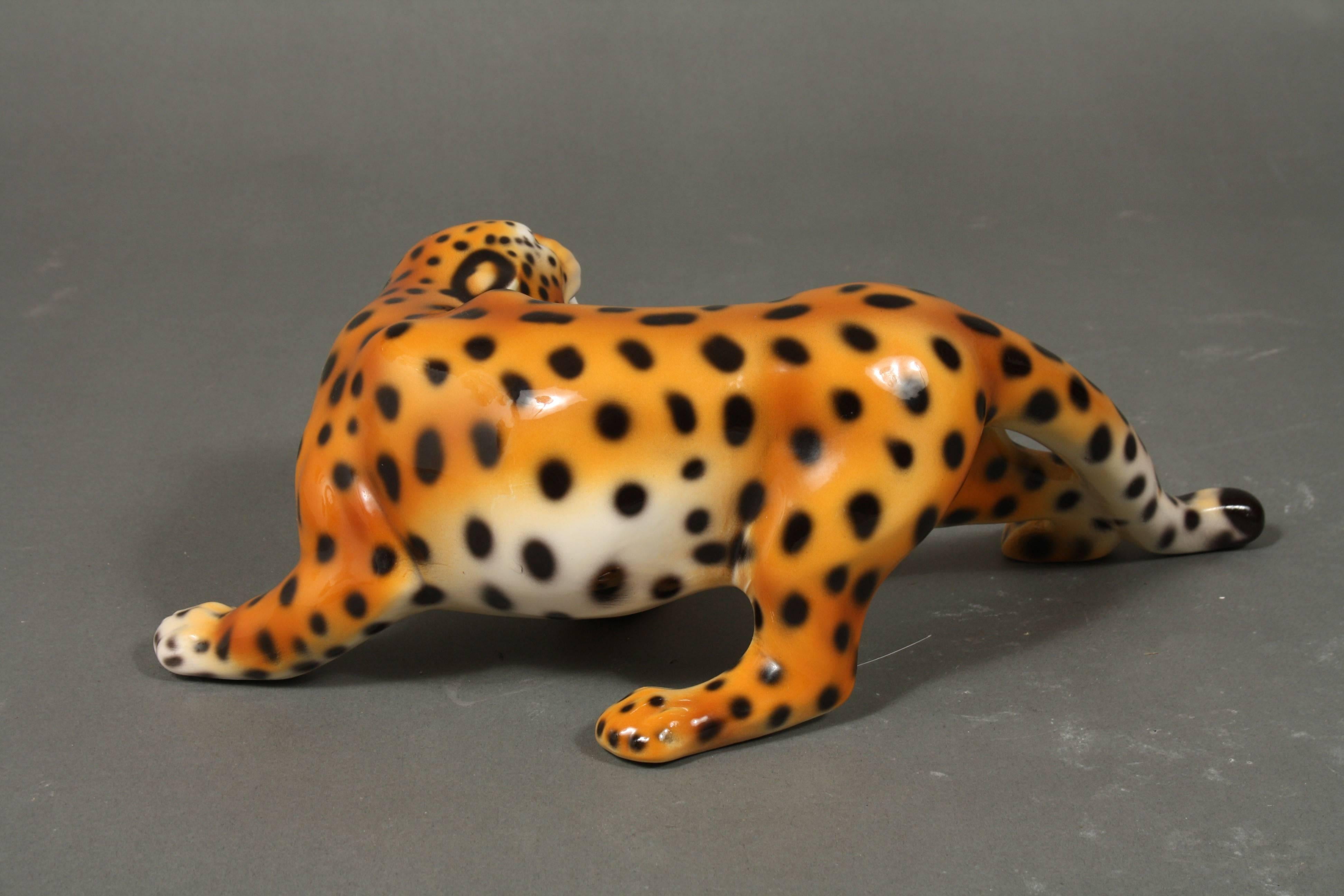 Glazed Porcelain Sculpture of a Cheetah, Italy For Sale