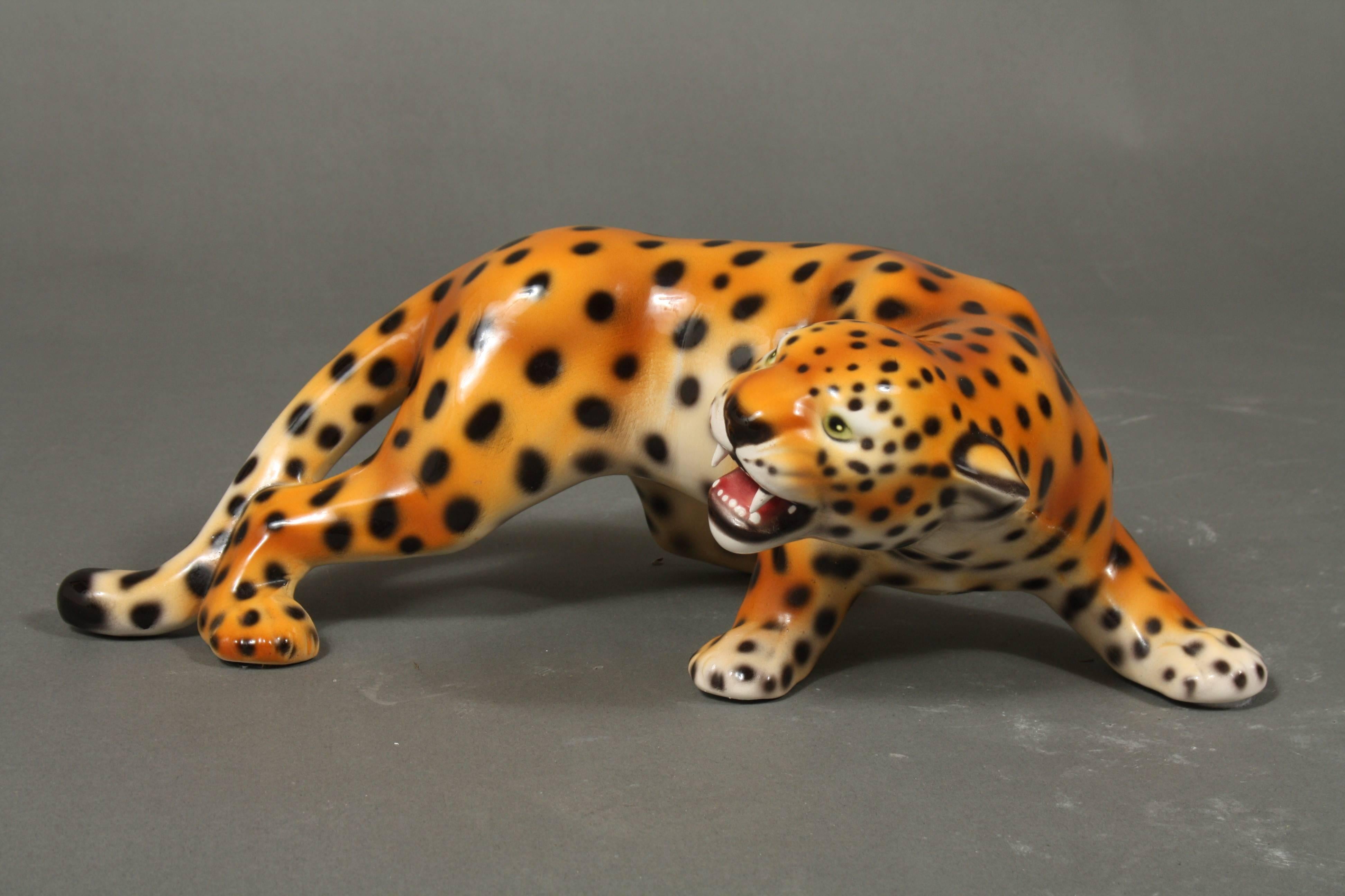 Porcelain sculpture of a cheetah, Italy.