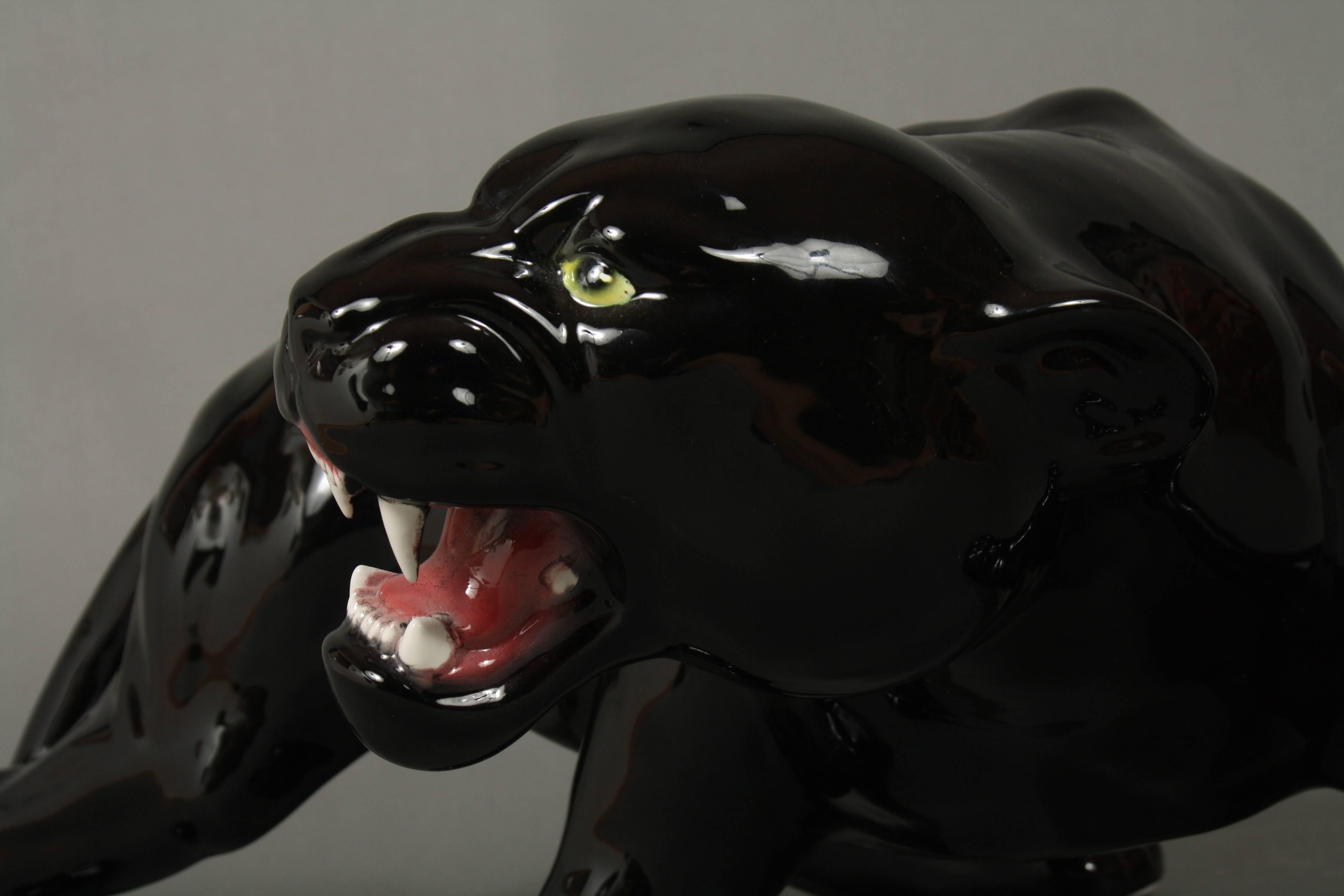 Glazed Big Black Panther, Italy, 1980s For Sale