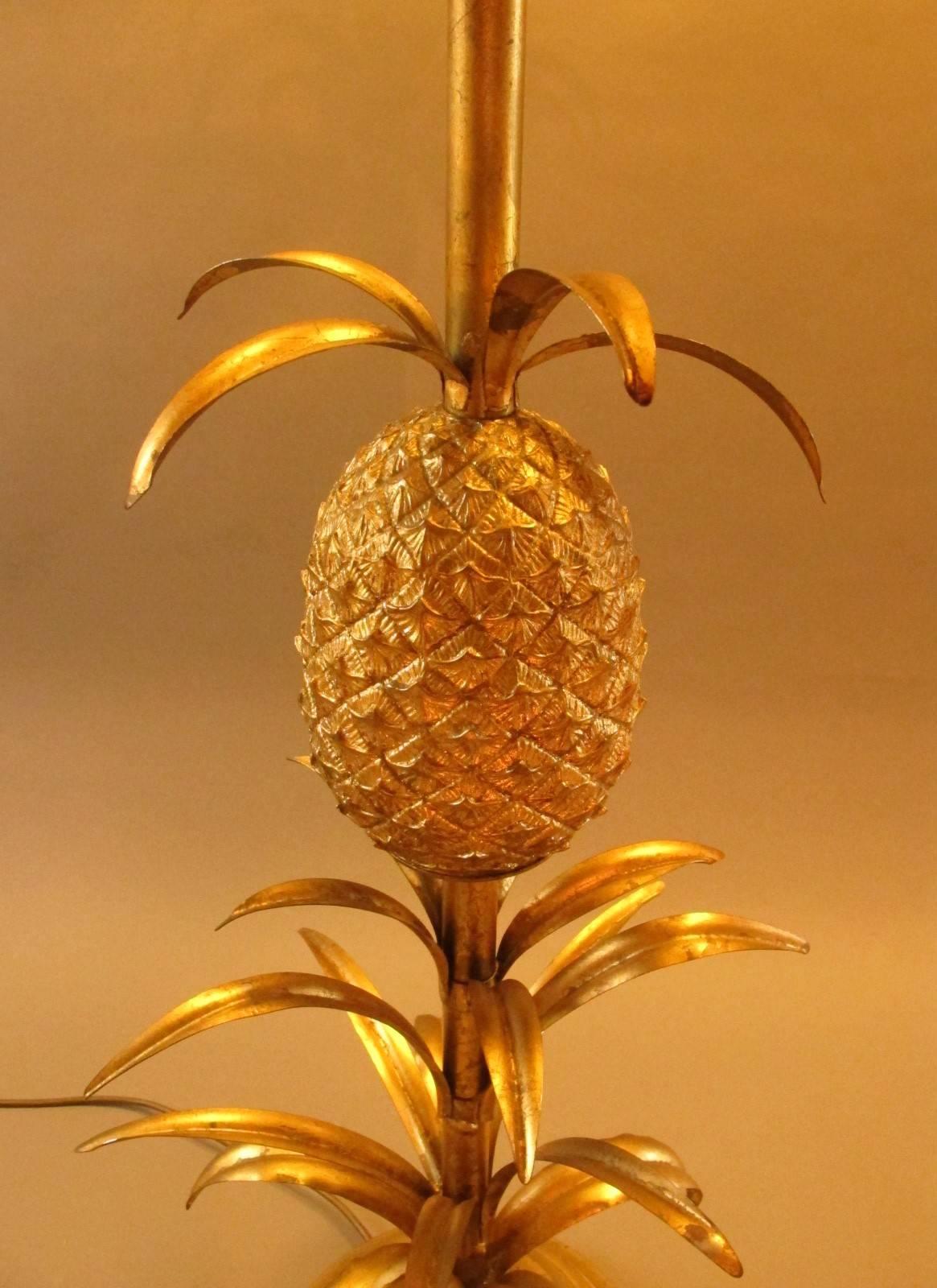 French Mid-20th Century Palm Lamp with Pineapple, Brass