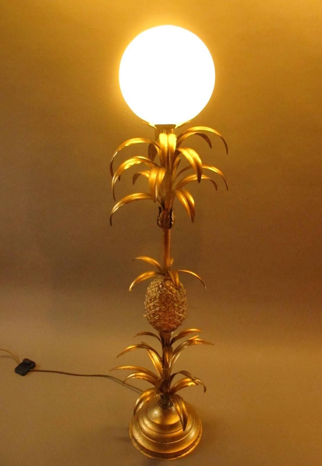 Metal Mid-20th Century Palm Lamp with Pineapple, Brass