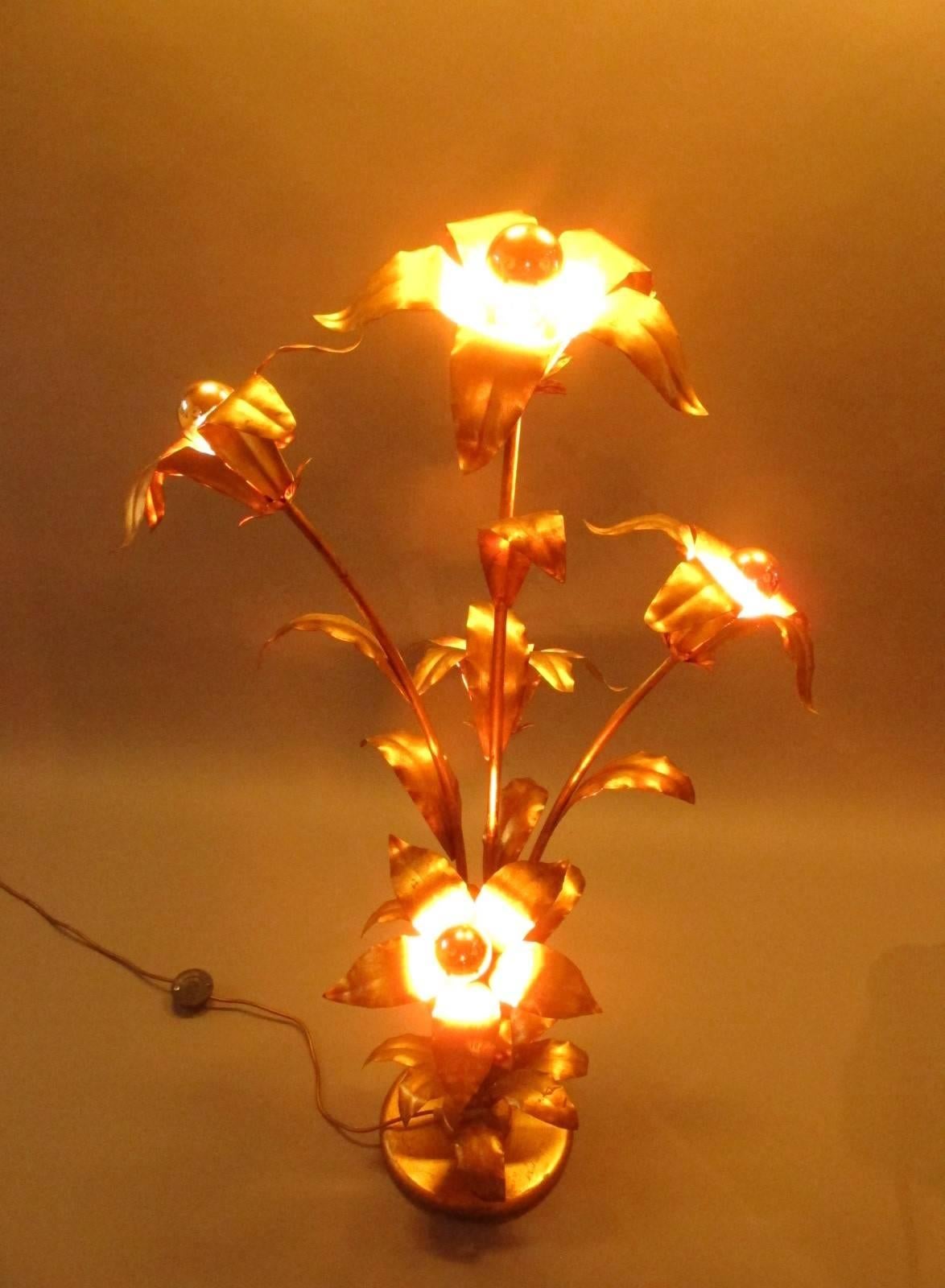 Metal Hans Kogl Floor Lamp with Five Flowers and Light Bulbs For Sale