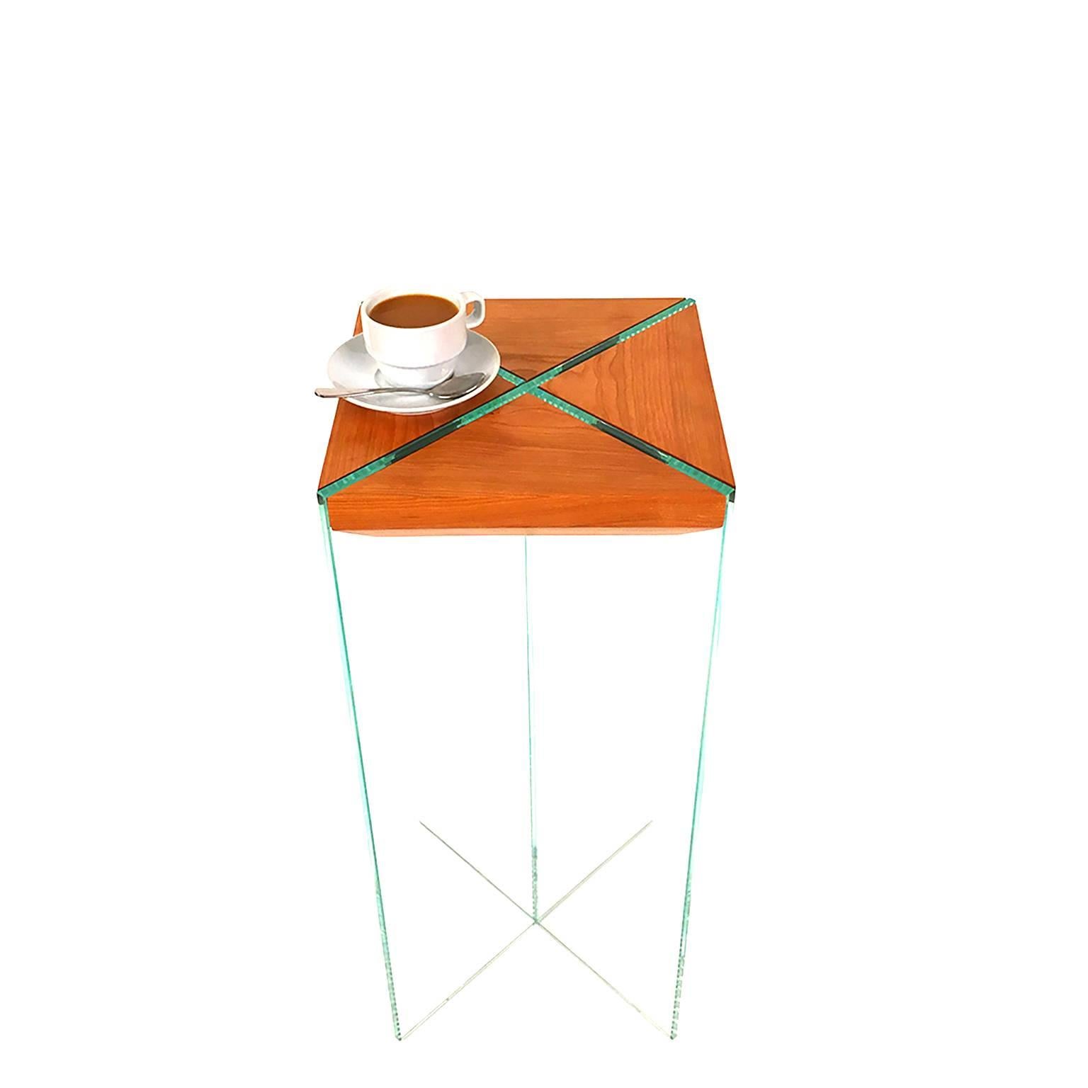 Dream Table, Contemporary Cherry and Glass Side Table For Sale 1