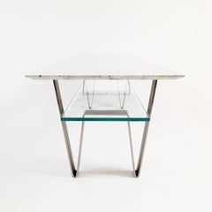 Zaza Table, Contemporary Carrara Marble, Stainless Steel and Glass Coffee Table