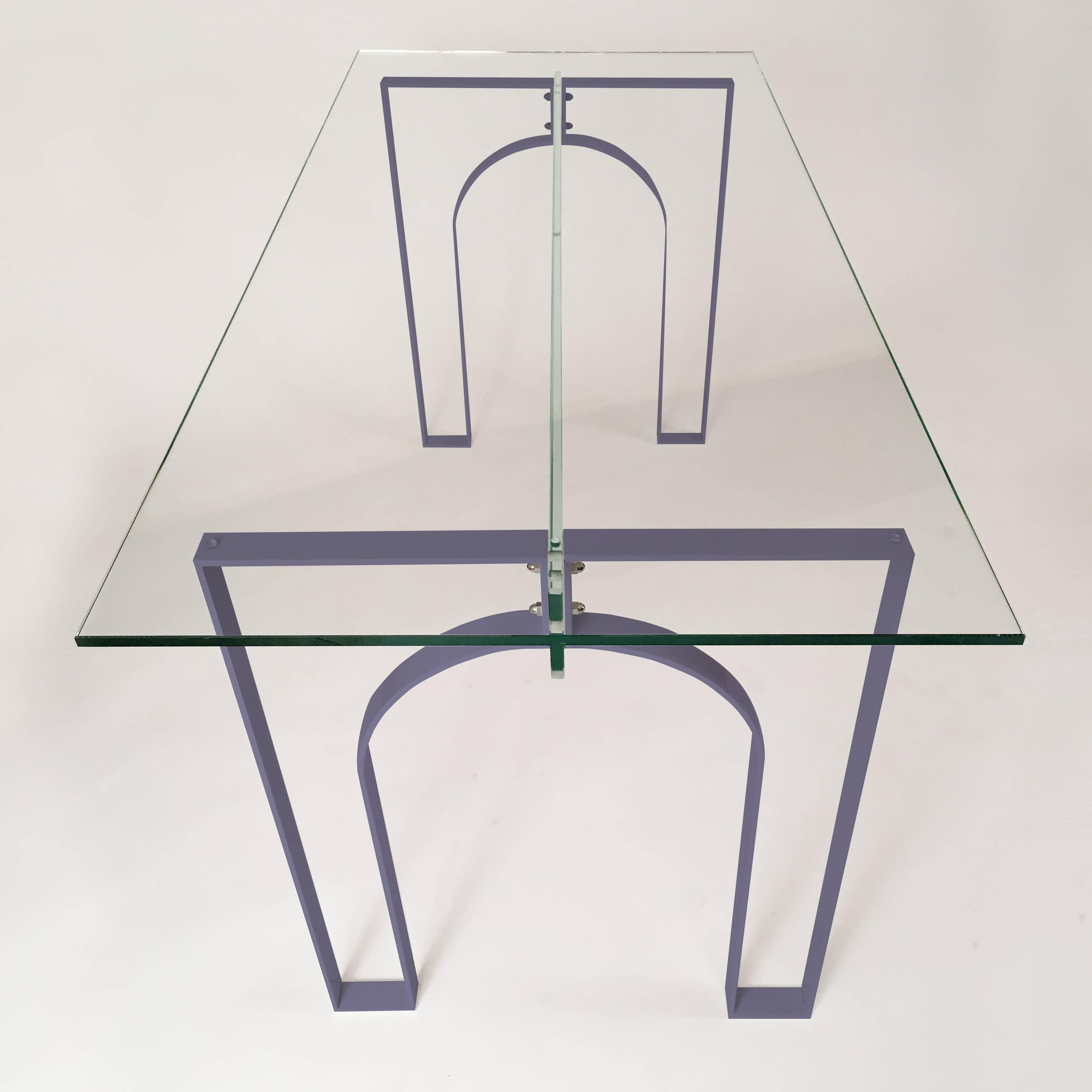 Modern Arch Desk, Contemporary Painted Steel and Glass Desk For Sale