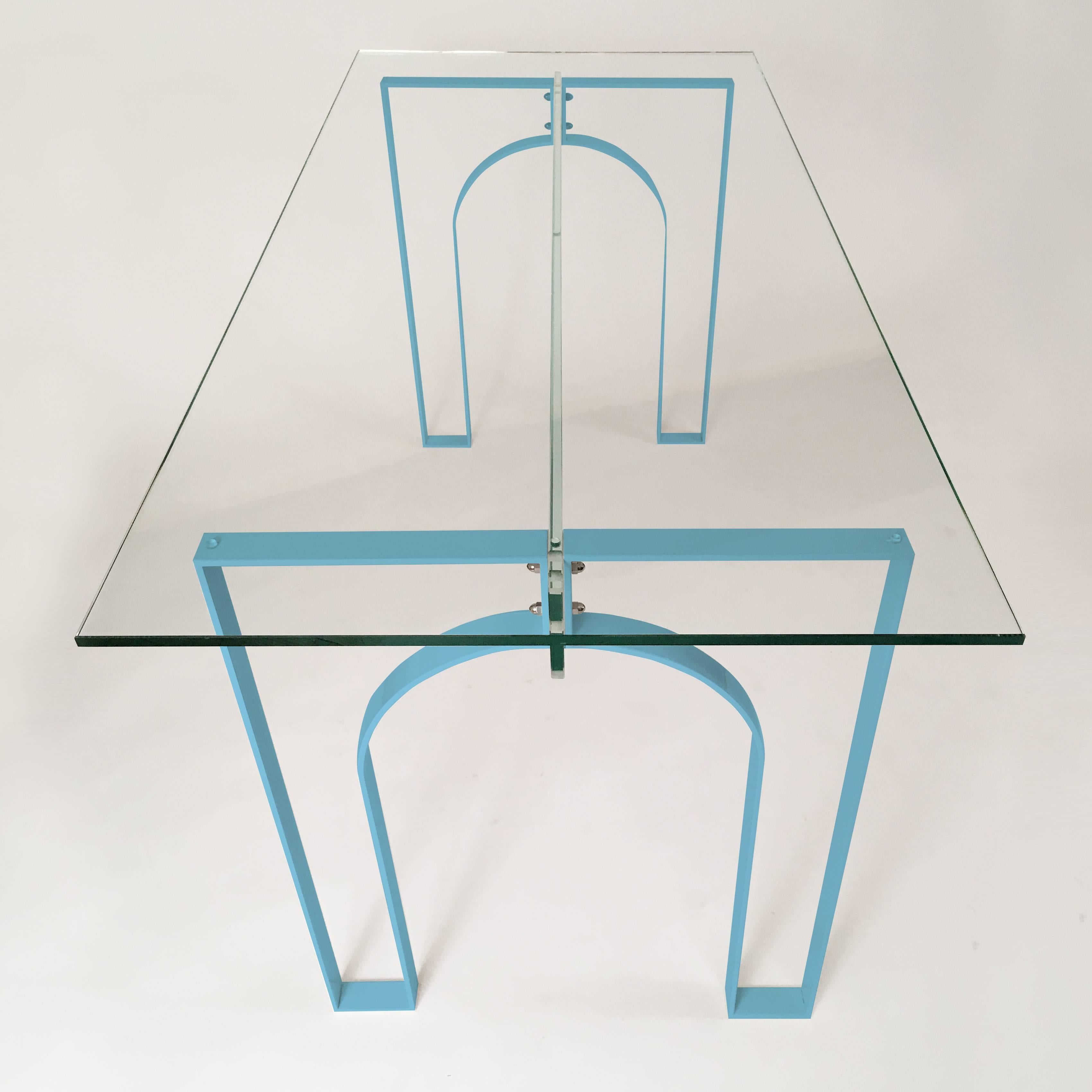 Powder-Coated Arch Desk, Contemporary Painted Steel and Glass Desk For Sale
