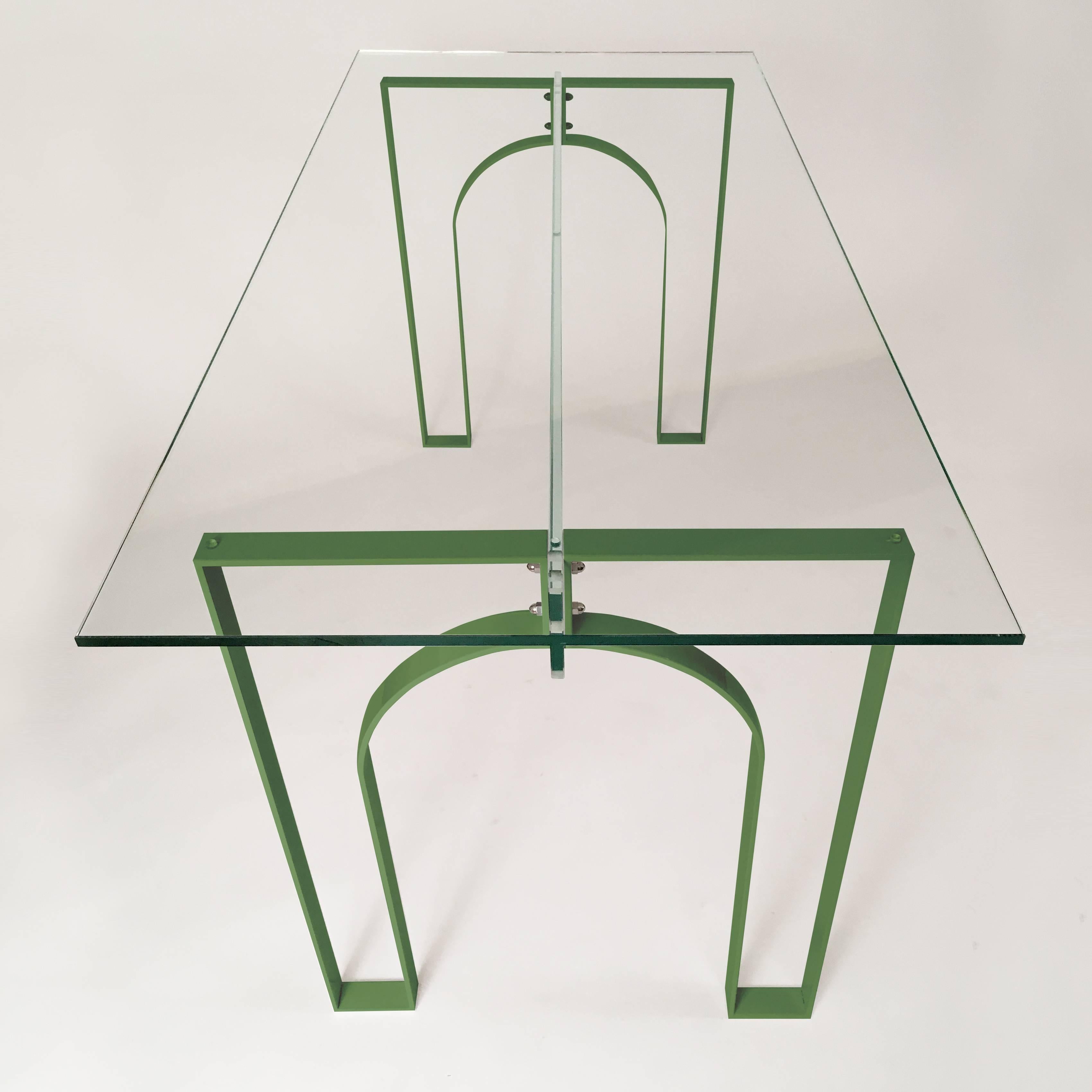Arch Desk, Contemporary Painted Steel and Glass Desk In Excellent Condition For Sale In Sunnyside, NY