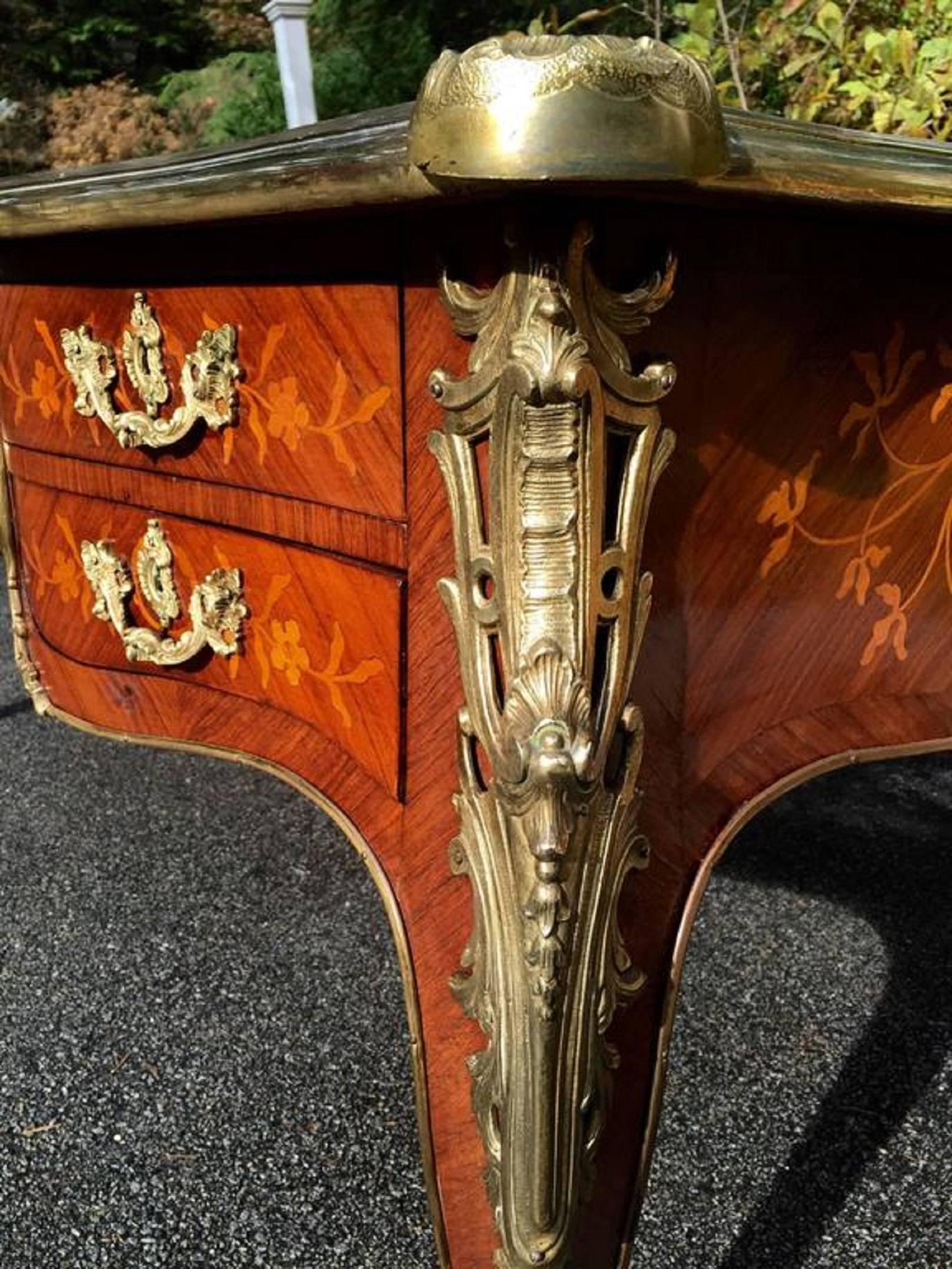 French Writing Desk or Table Louis XV Style, Ormolu-Mounted