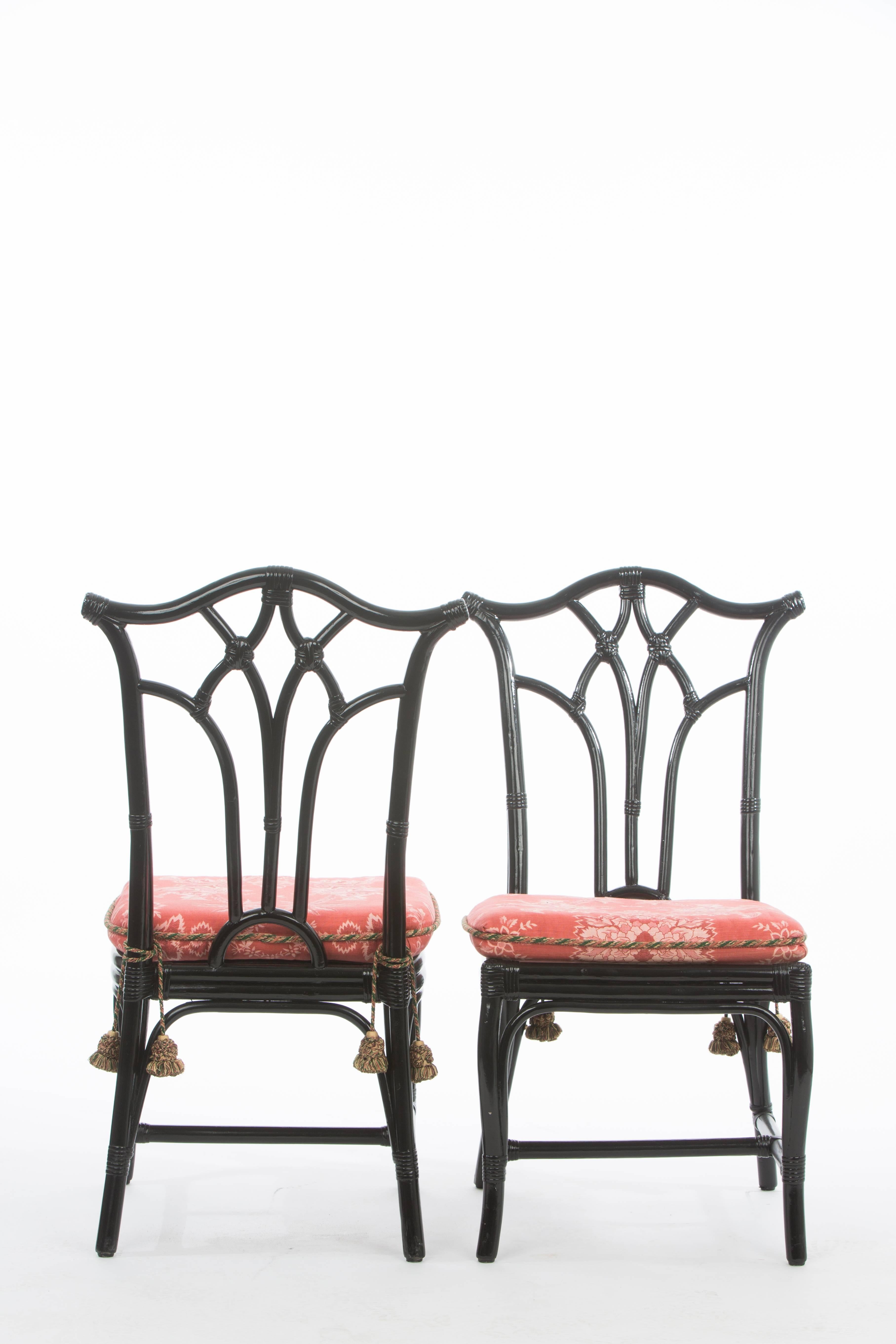Set of ten rattan black lacquered side chairs, circa fourth quarter of the 20th century