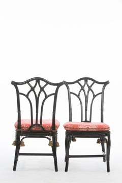 Set of Ten Rattan Black Lacquered Side Chairs