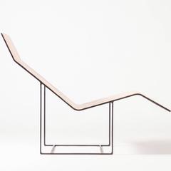 Modern, Minimal Chaise Lounge in Steel Frame and Tan Leather Seat by KLEIN