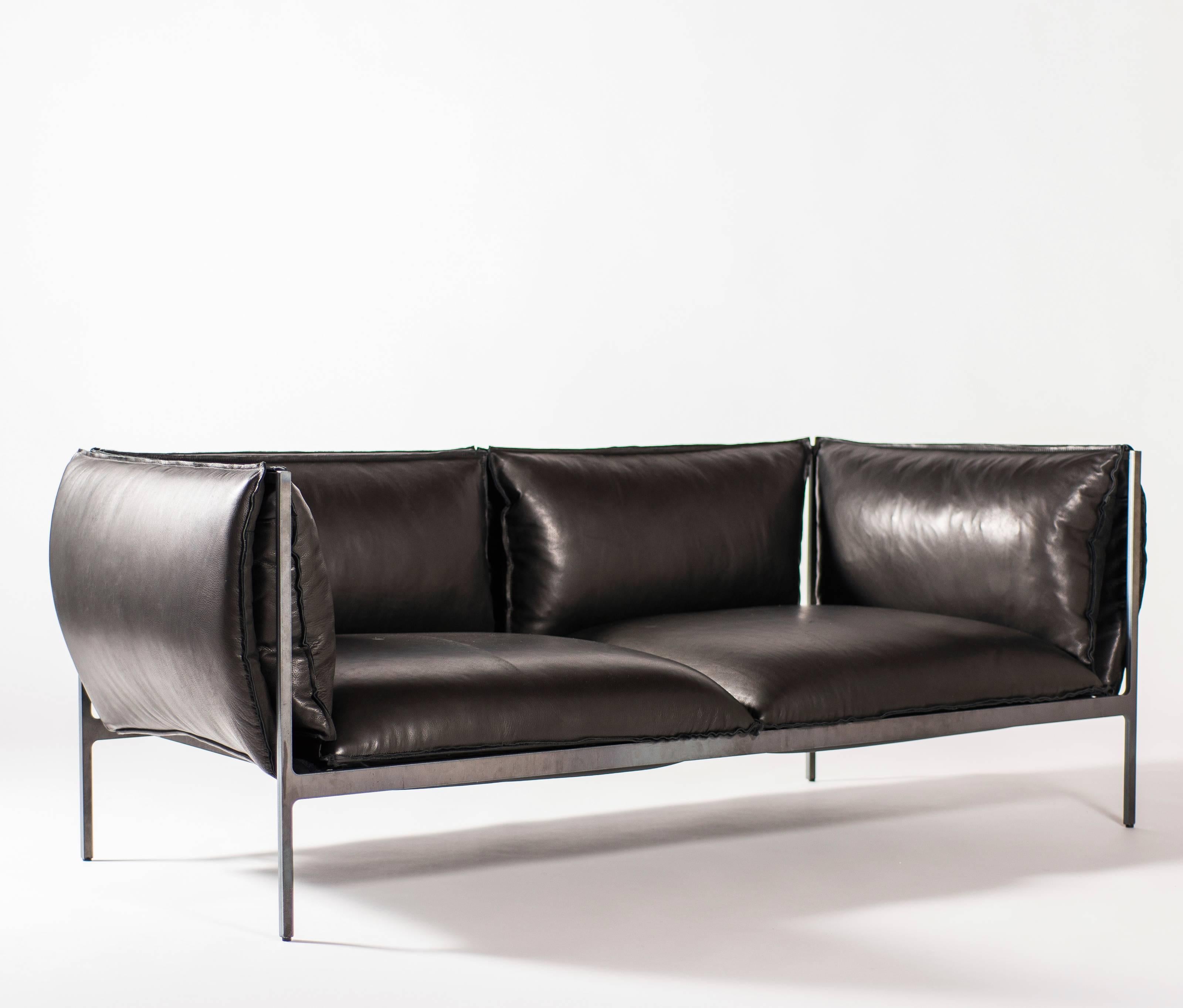 The sofa double is guilty as charged. Doubling the fun of Klein Agency's sofa Single, this contemporary piece is utilizing the same bulging pillow forms. The double allows ample room to kick your legs up or stretch your body out. The cushions,