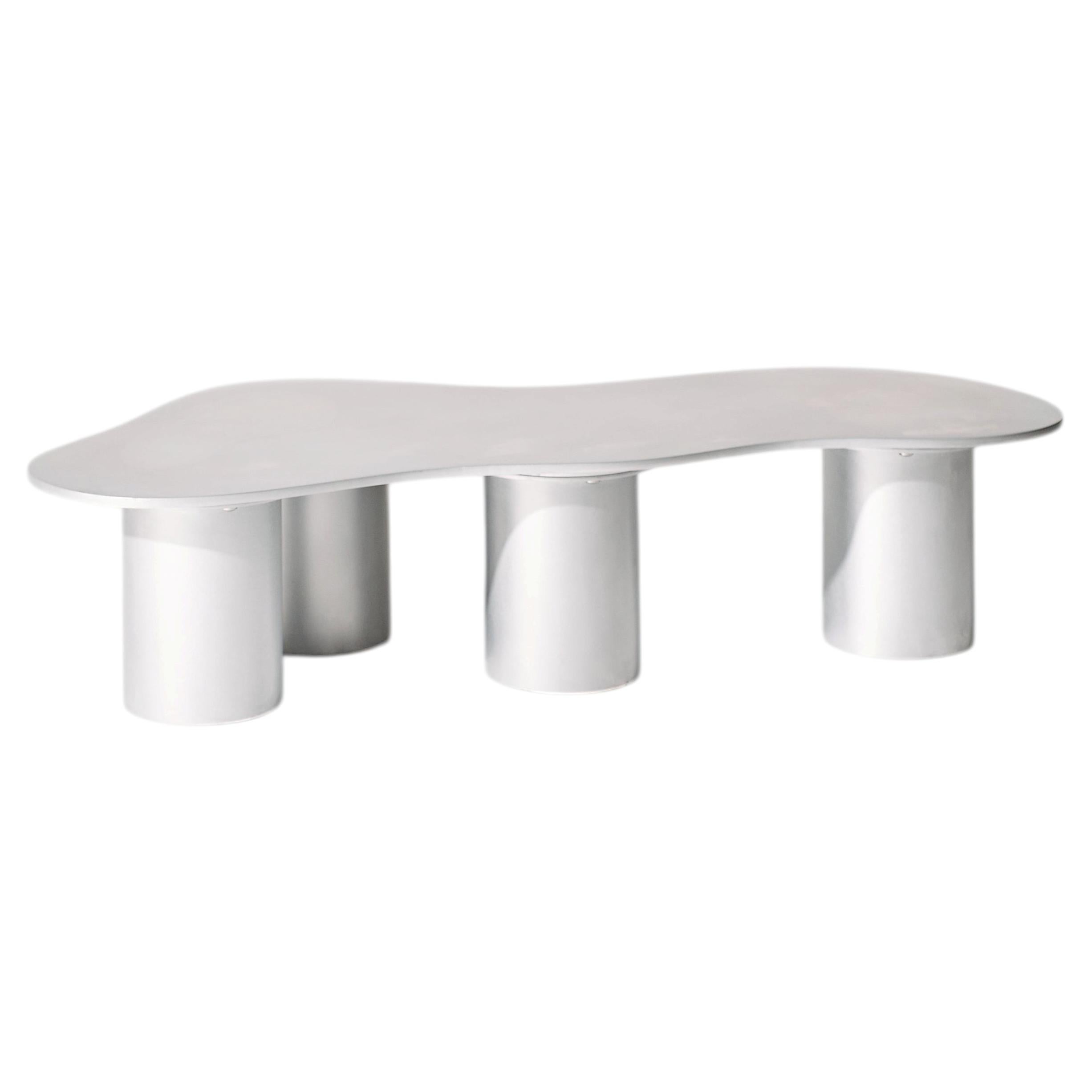 Modern, Wavy Shaped Coffee Table by KLEIN, Aluminum with Cylinder Legs, Small