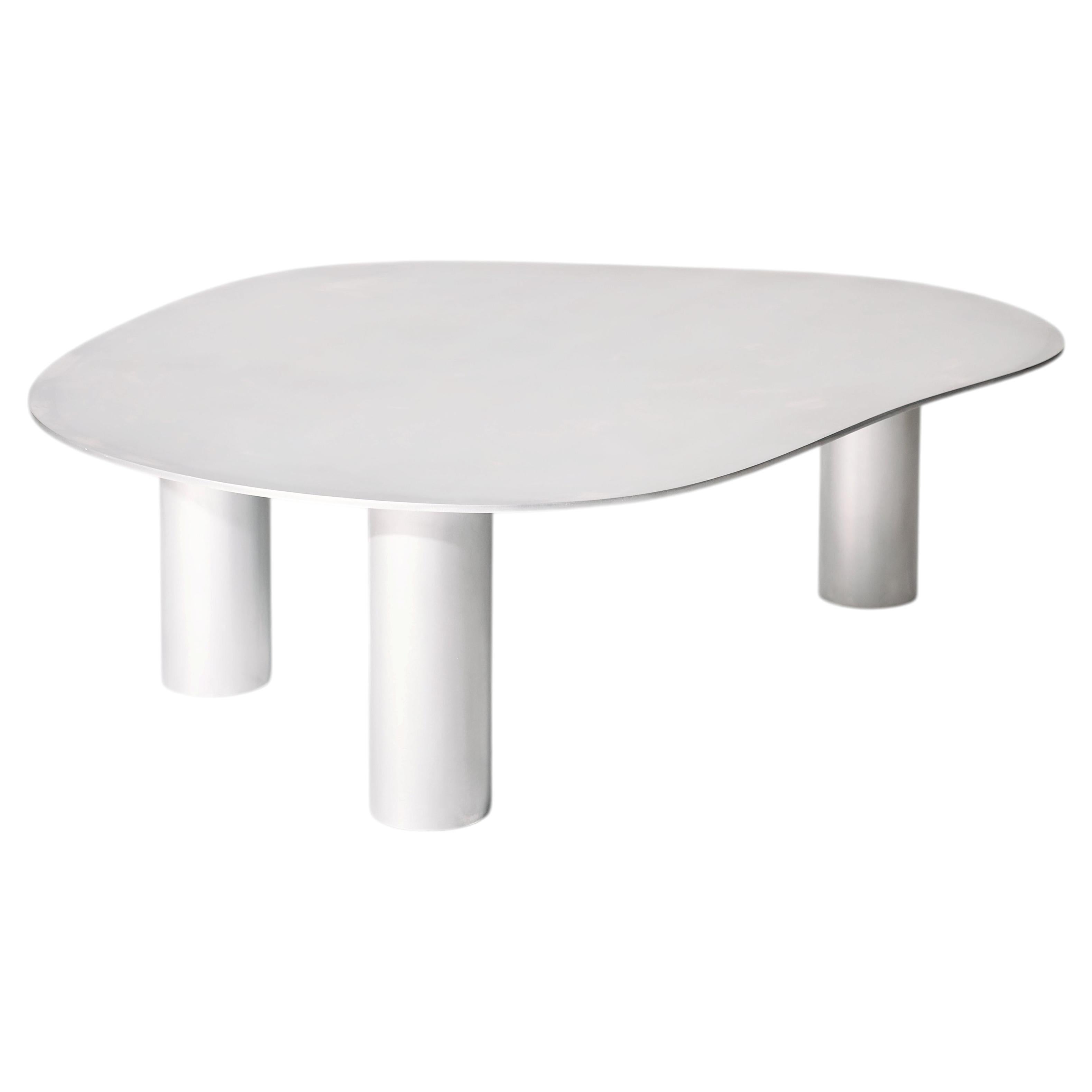 Modern, Wavy Shaped Coffee Table by KLEIN, Aluminum with Cylinder Legs, Large For Sale