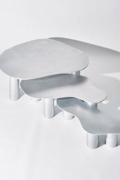 Nestled Puddle Coffee Tables by KLEIN, Three Stacked Aluminum Tables, New