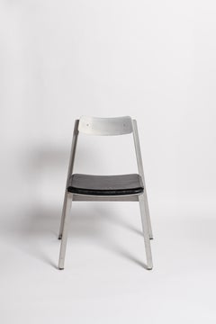 Modern Aluminum Dining Chair With Leather Seat Cushion by KLEIN, Stackable