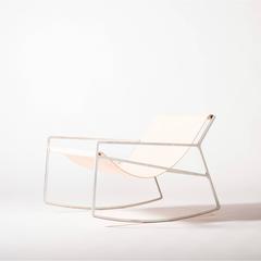 Rocking Chair in Galvanized Laser-Cut Steel Frame and Veg Tan Leather Sling