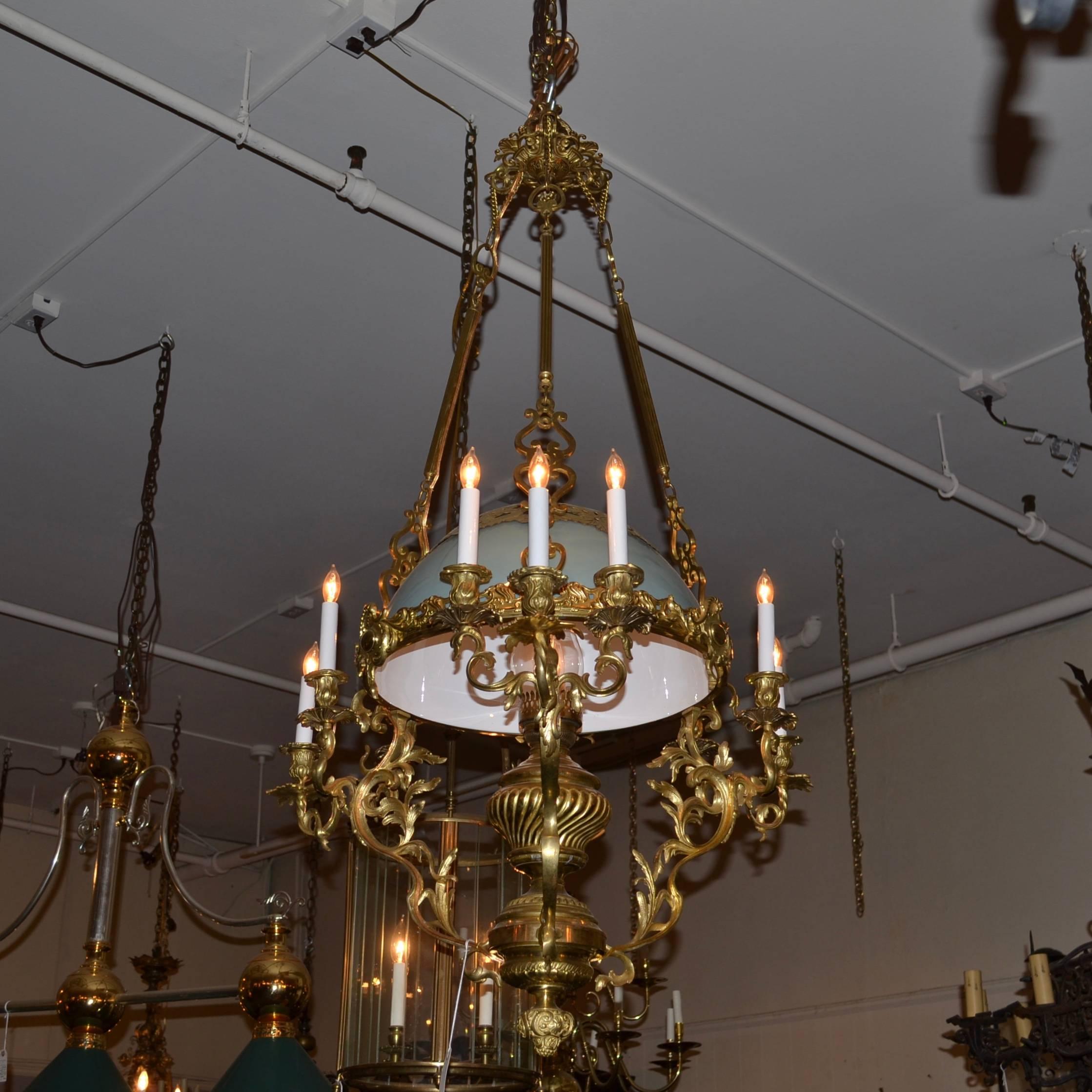 All original antique brass suspension oil lantern, circa 19th century.