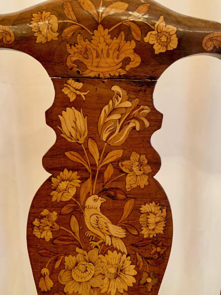 Pair Antique Queen Anne Style Dutch Marquetry Walnut Chairs, Circa 1810-1820. 1