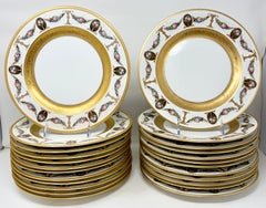 Set of 24 Antique German Bavarian Porcelain Floral & Gold Dinner Plates Ca. 1900