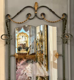 Antique French Iron and Mirror Port Manteau Hall Tree with Marble Top Circa 1900