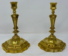 Pair Antique French Gold Bronze Candlesticks, Circa 1890.