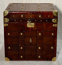 Pair Antique British World War I Leather and Brass Military Trunks, Circa 1910's