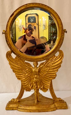 Antique French Art Nouveau Style Gold Leaf Table Mirror, Circa 1920.