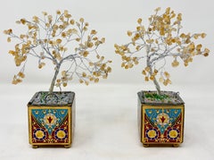 Pair Antique French F. Barbedienne Cloisonné & Crystal Miniature Urns Circa 1890