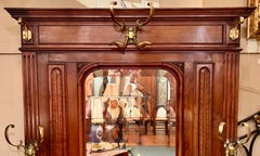 Antique French Brass Mounted Carved Walnut Porte Monteau Hall Tree, Circa 1875.