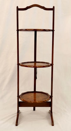 Antique 19th Century English Victorian Burled Walnut 3 Tier Tea Table.