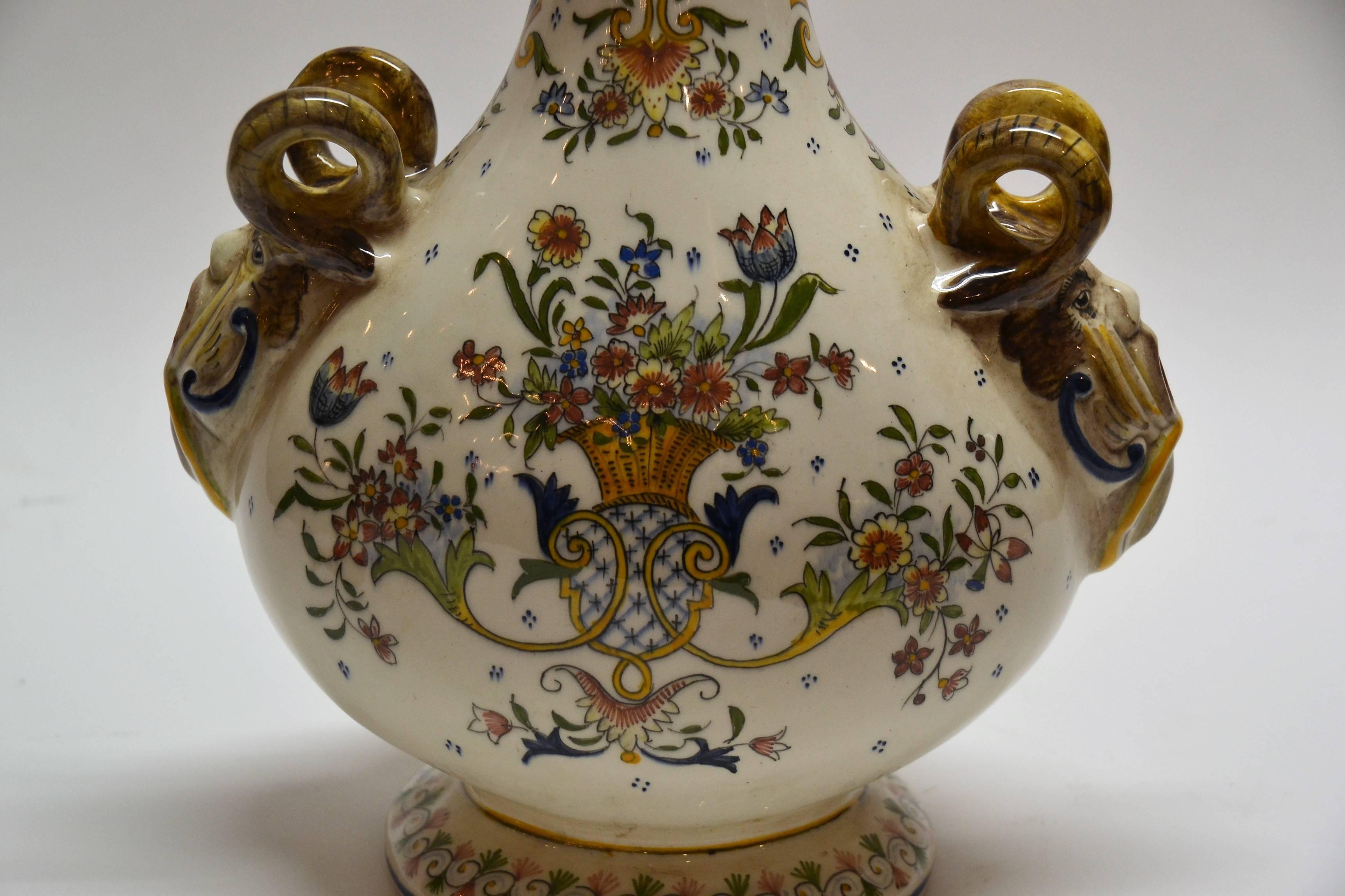 Antique French Faience Urn with Top In Excellent Condition In New Orleans, LA