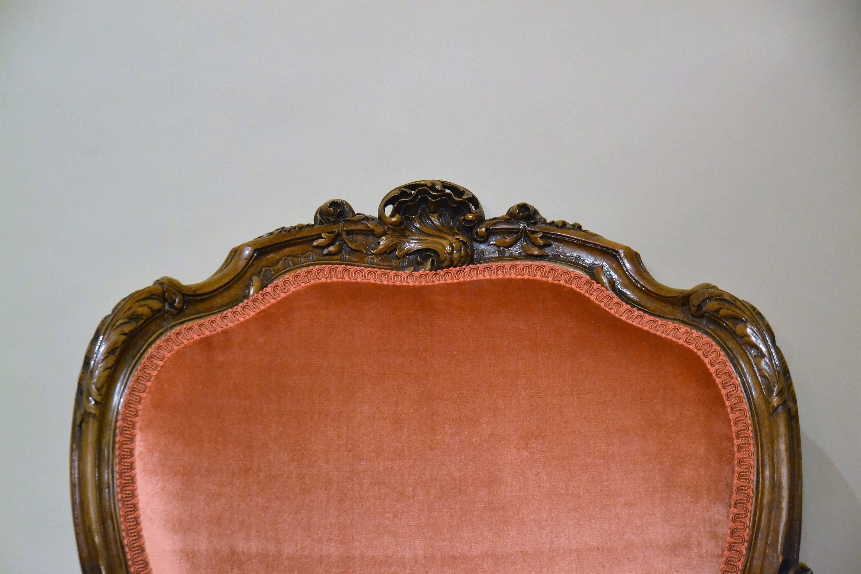 Pair of Antique French Sculpted Walnut Armchairs In Excellent Condition In New Orleans, LA