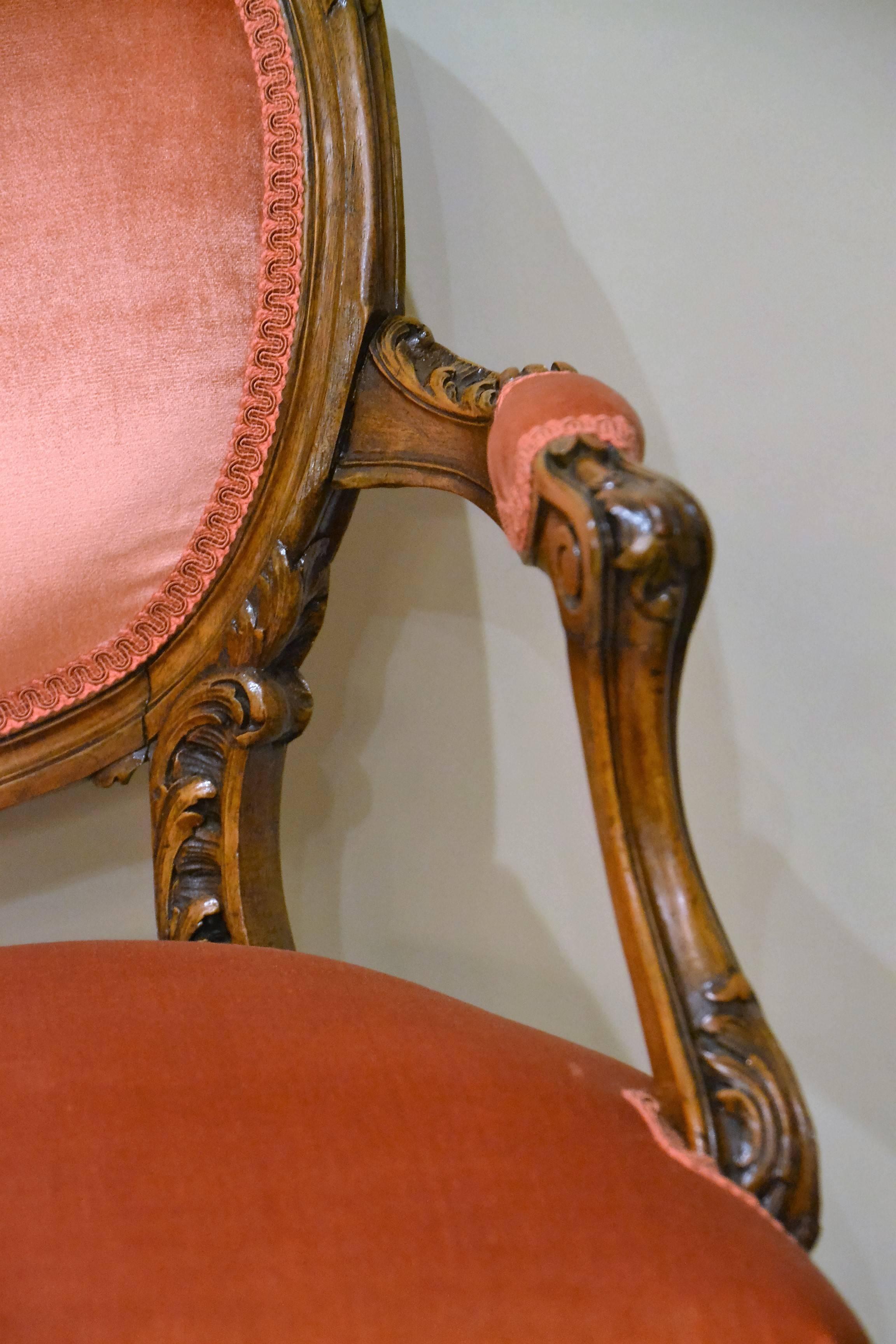 Late 19th Century Pair of Antique French Sculpted Walnut Armchairs