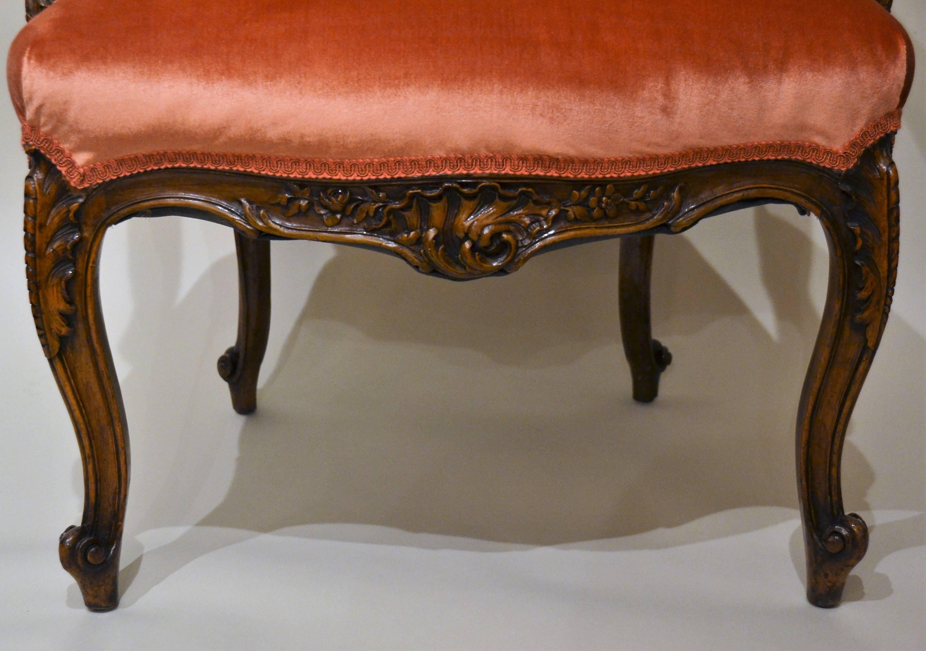 Pair of Antique French Sculpted Walnut Armchairs 1