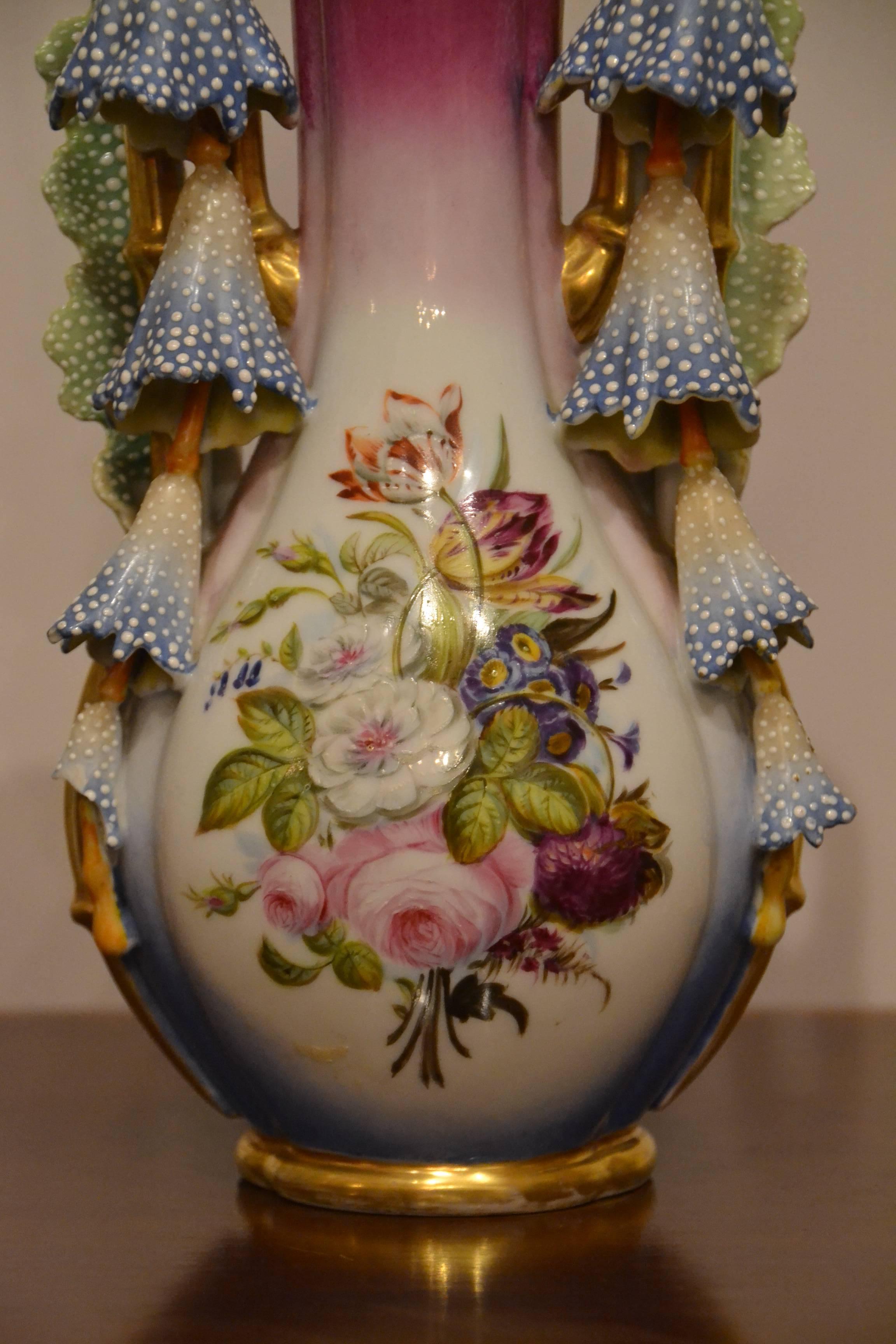 19th Century Pair of Antique Vieux Paris Old New Orleans Porcelain Vases from a Creole Estate