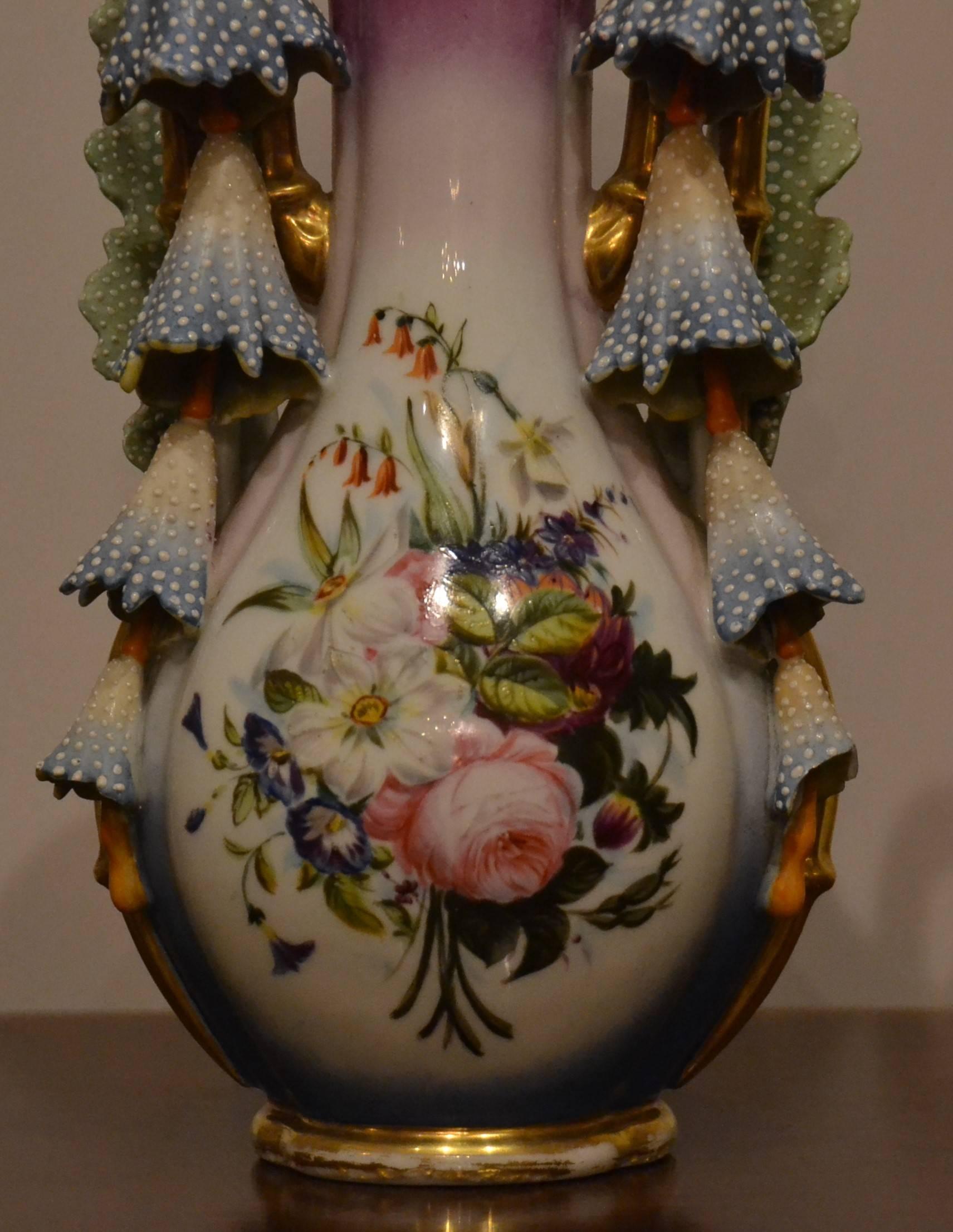 European Pair of Antique Vieux Paris Old New Orleans Porcelain Vases from a Creole Estate
