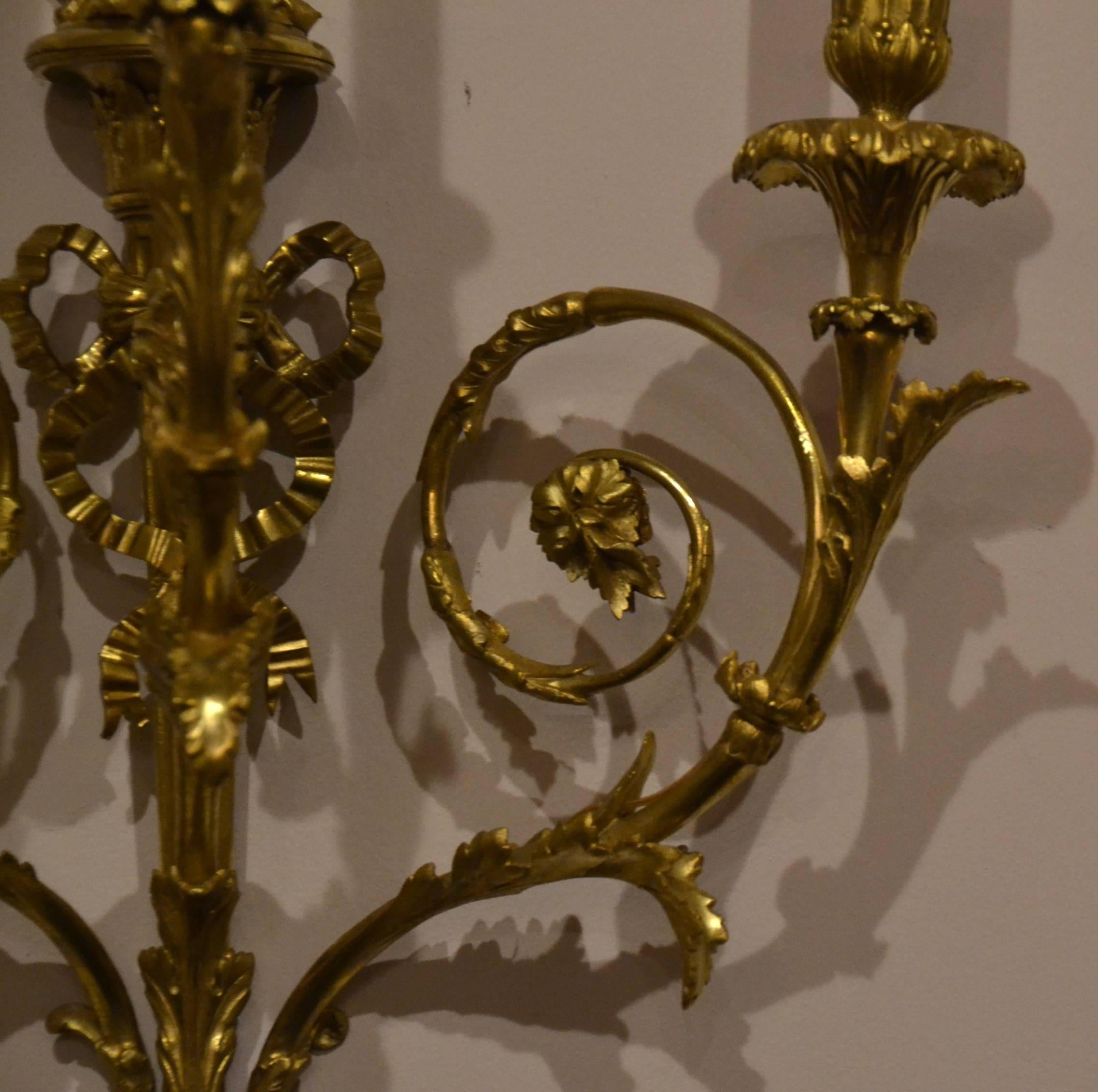 French Pair of Antique Museum Quality Louis XVI Ormolu Sconces For Sale