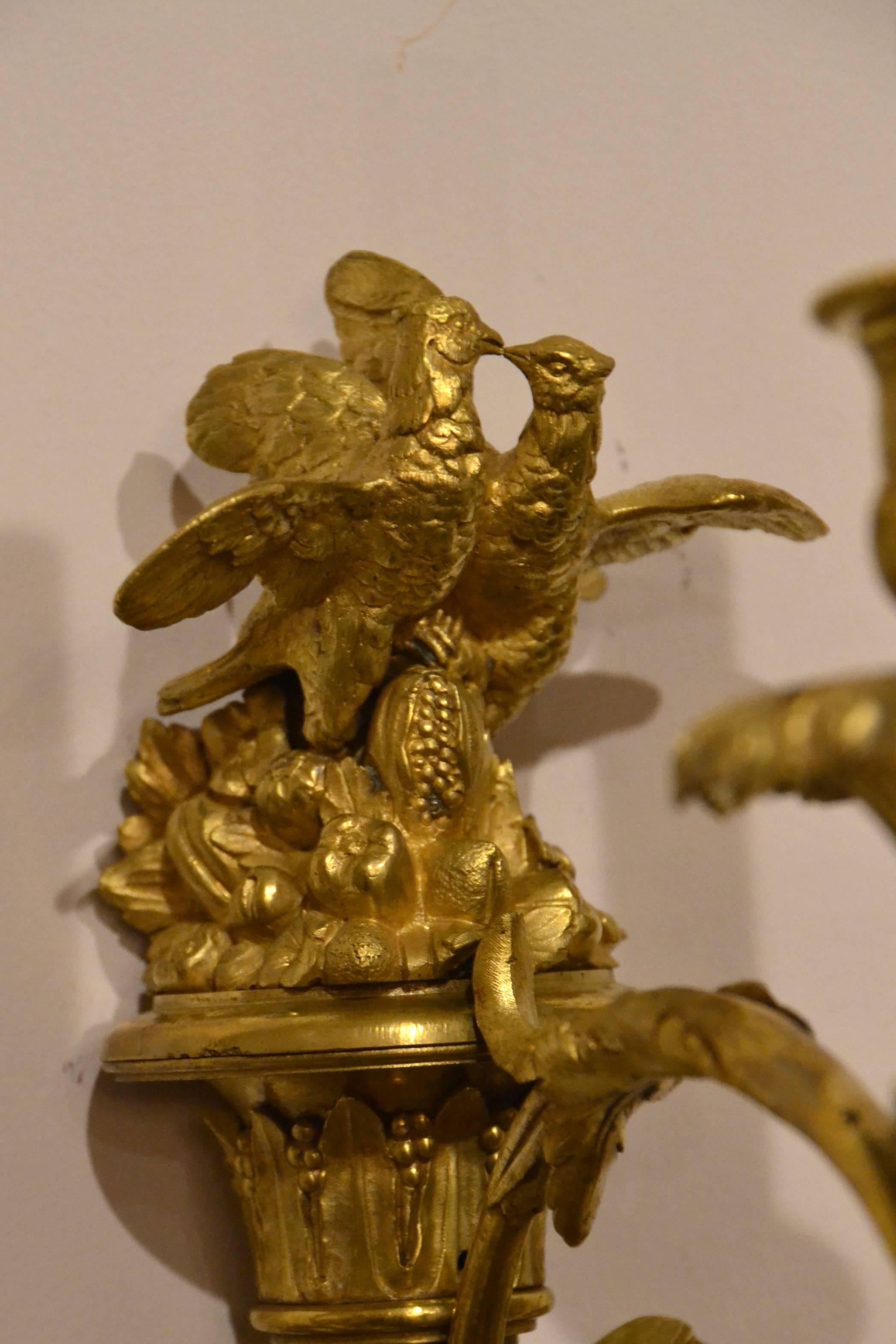 Pair of Antique Museum Quality Louis XVI Ormolu Sconces In Good Condition For Sale In New Orleans, LA