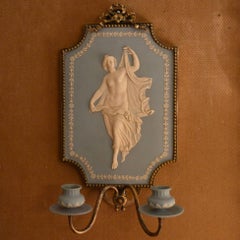 Pair of Antique Jasperware Silver On Bronze Wall Sconces