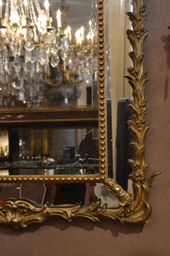 Antique 19th Century French Gold Wood Double Paneled Beveled Mirror, circa 1890
