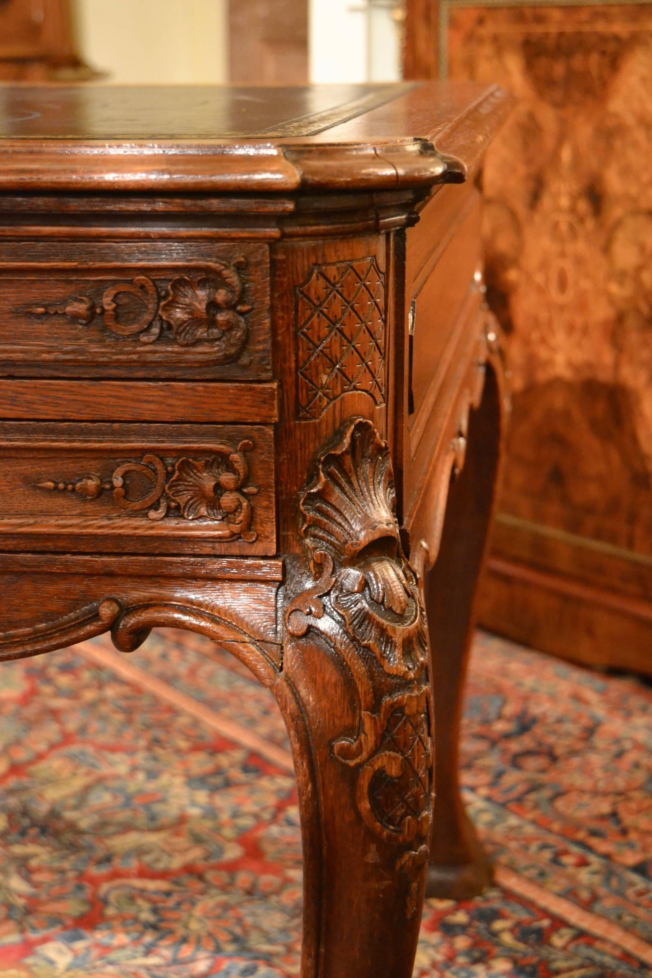 Antique French Regence Carved Oak Bureau Plat 1